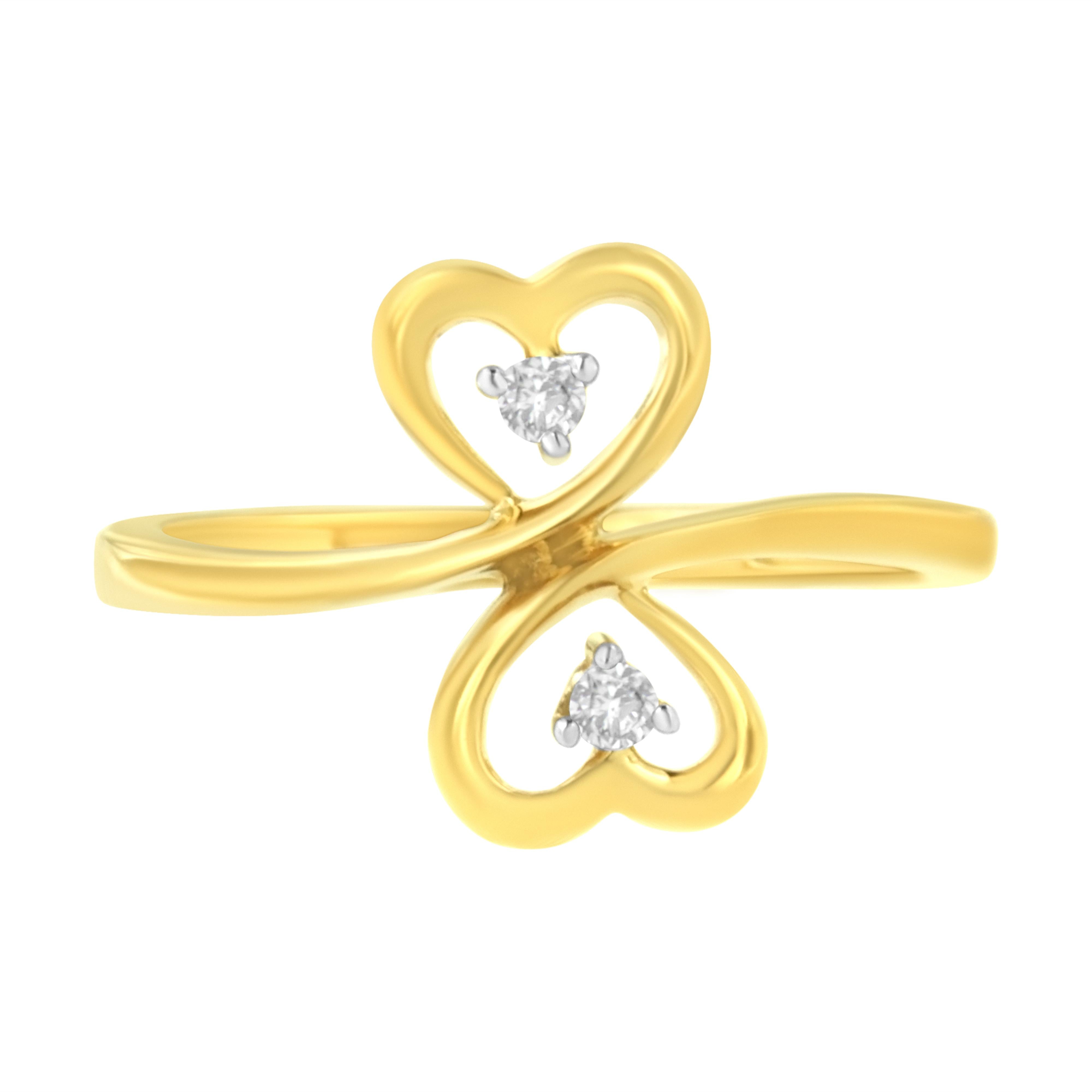 14KT Yellow Gold 1/20 ctw. Dual Heart Diamond Ring K-L, I1-I2 - Size 7 on sale at MyriadMart
