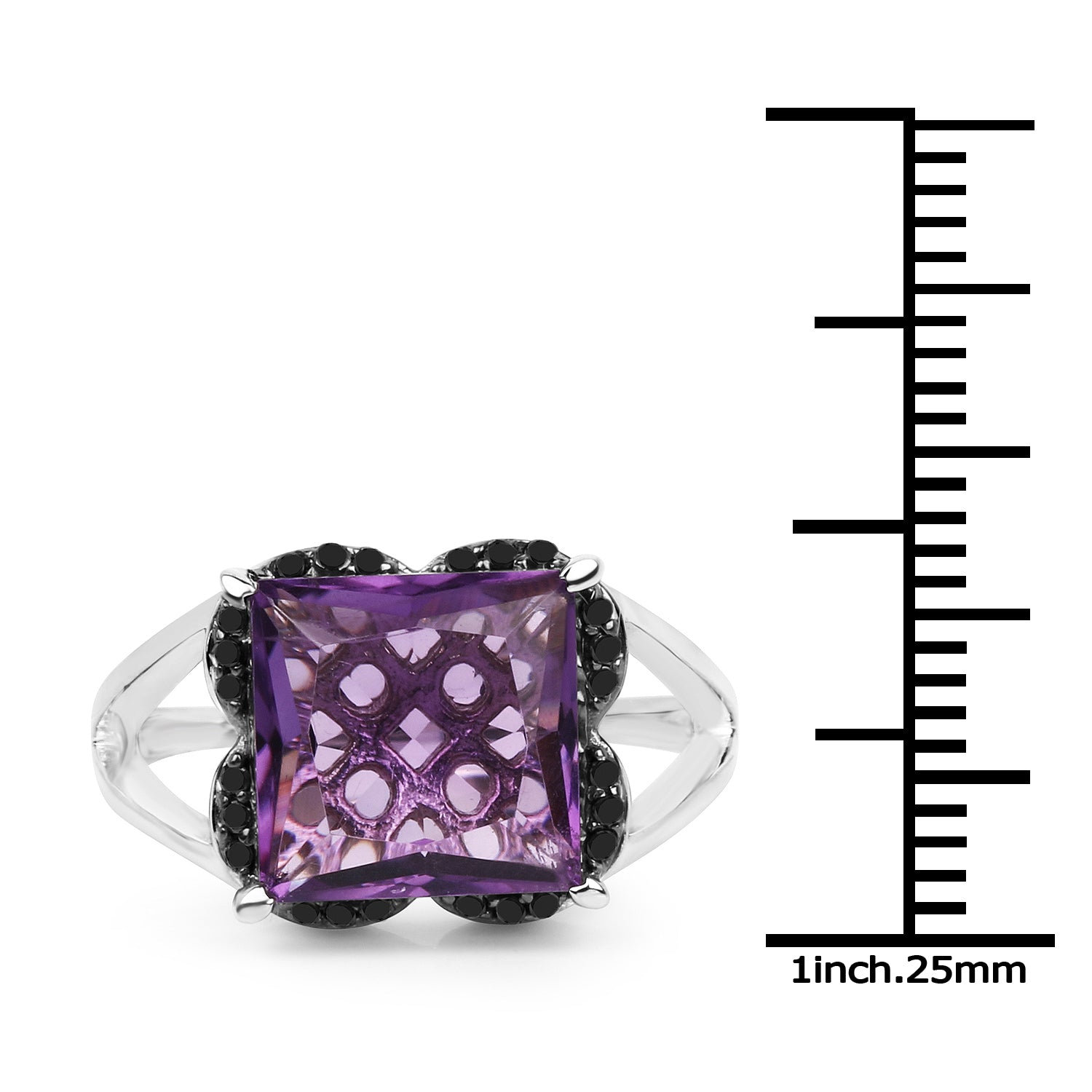 4.58 Carat Genuine Amethyst & Black Diamond .925 Sterling Silver Ring on sale at MyriadMart