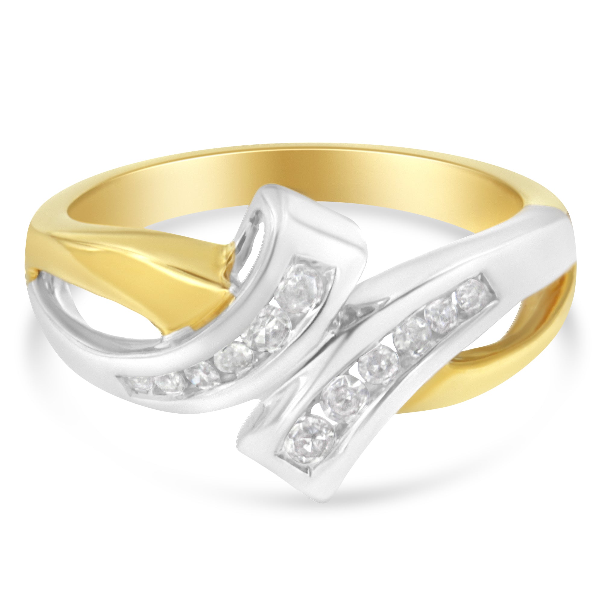 10K Two Toned Channel-Set Diamond Bypass Ring 1/4 cttw, I-J Color, I2 Clarity on sale at MyriadMart