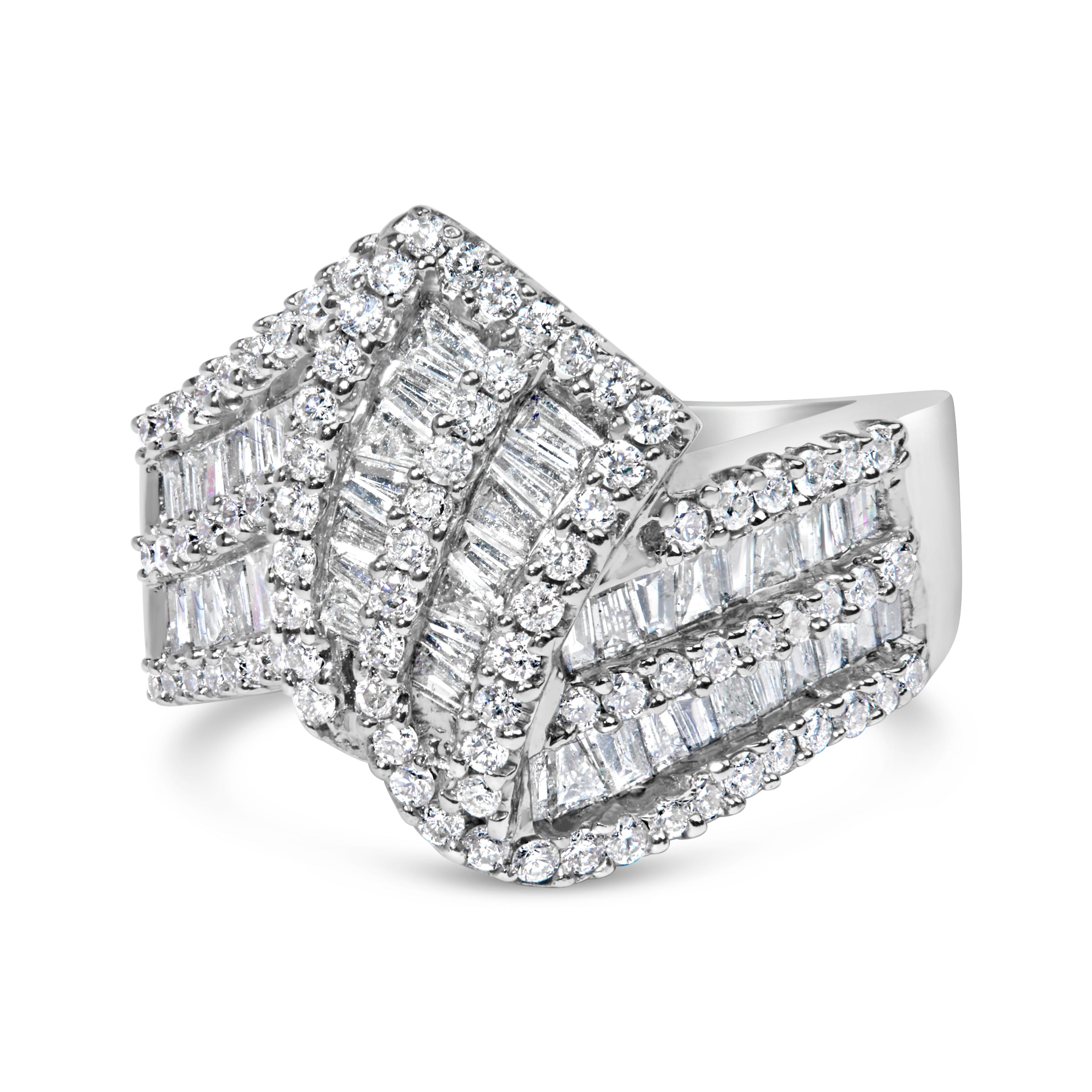 14K White Gold 1-1/2 Cttw Round and Baguette Diamond Bypass Cocktail Ring Band H-I Color, SI1-SI2 Clarity - Size 7 on sale at MyriadMart