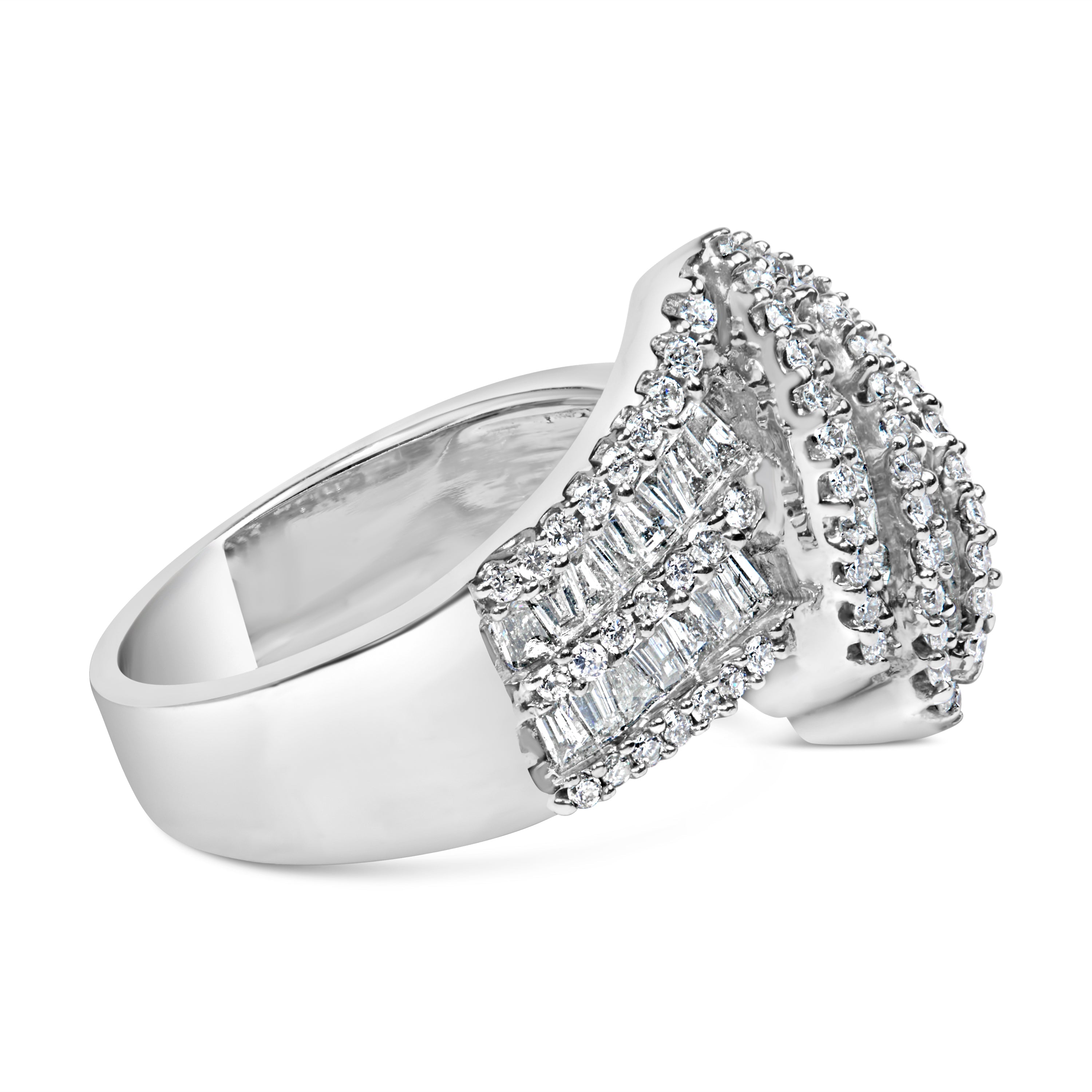 14K White Gold 1-1/2 Cttw Round and Baguette Diamond Bypass Cocktail Ring Band H-I Color, SI1-SI2 Clarity - Size 7 on sale at MyriadMart