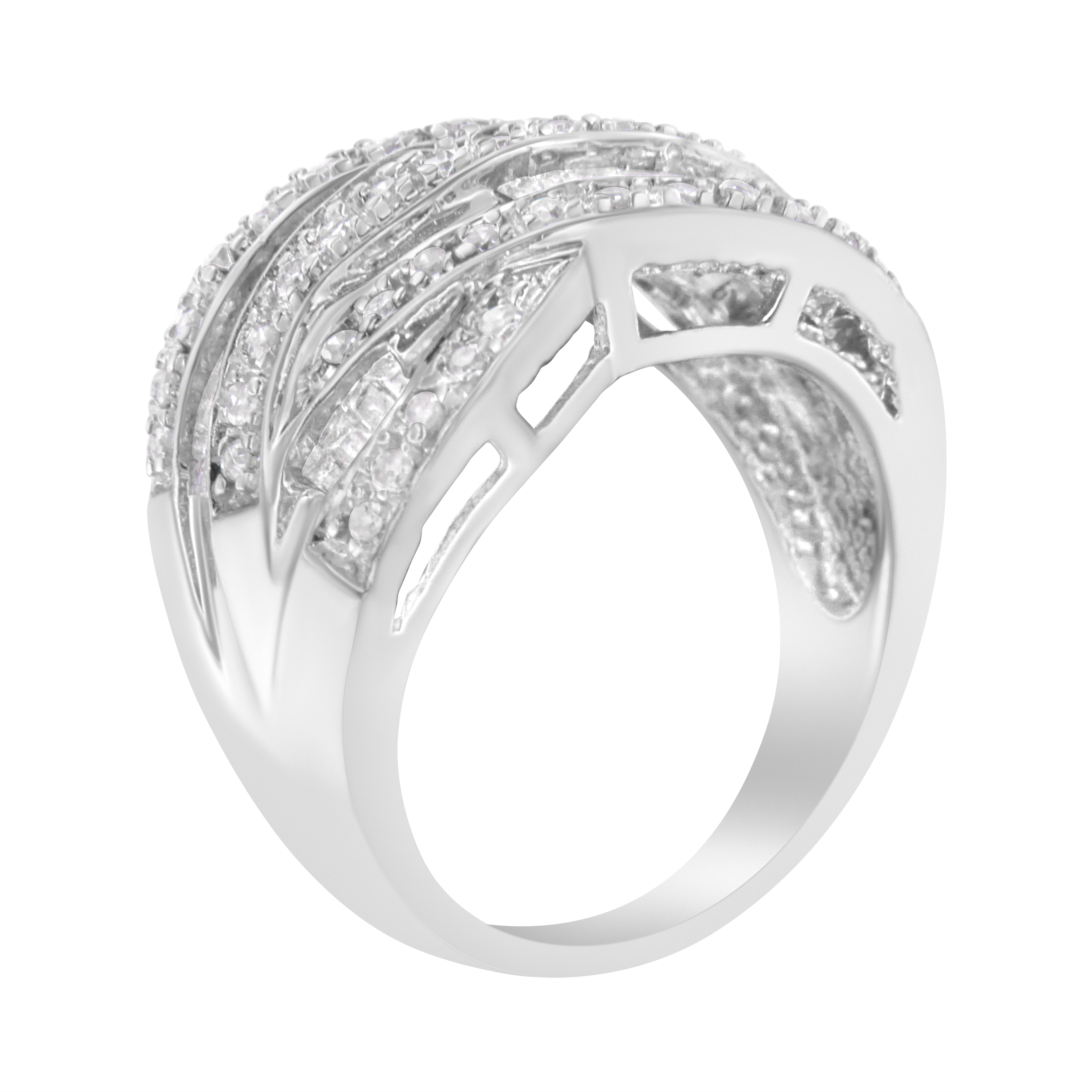 .925 Sterling Silver 1.0 Cttw Channel Set Alternating Round and Baguette Diamond Cross-over Bypass Ring Band I-J Color, I2-I3 Clarity - Size 7 on sale at MyriadMart