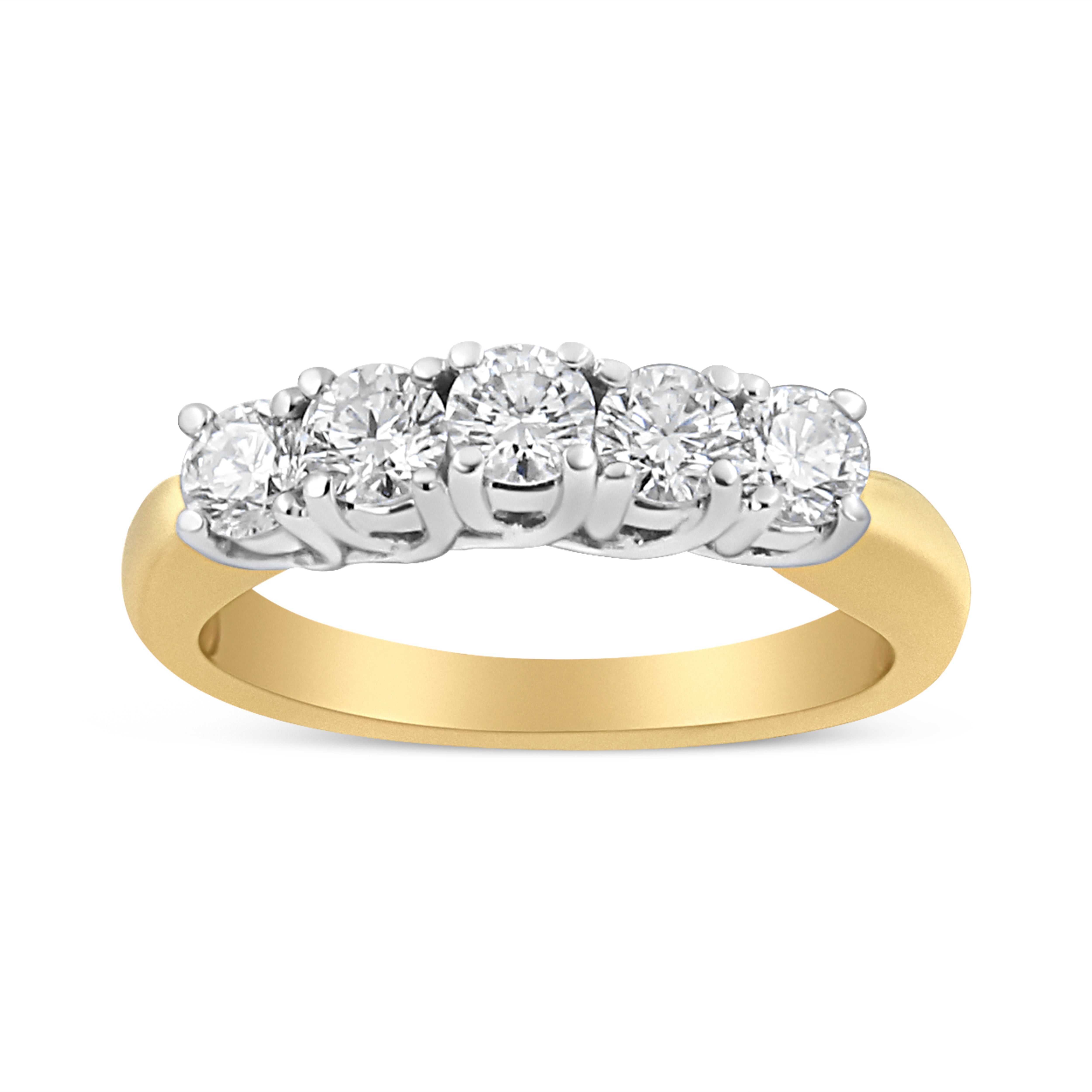 18K Yellow Gold 1.0 Cttw 4 Prong Set Round Cut Diamond Step up 5 Stone Ring Band F-G Color, SI1-SI2 Clarity - Size 6 on sale at MyriadMart