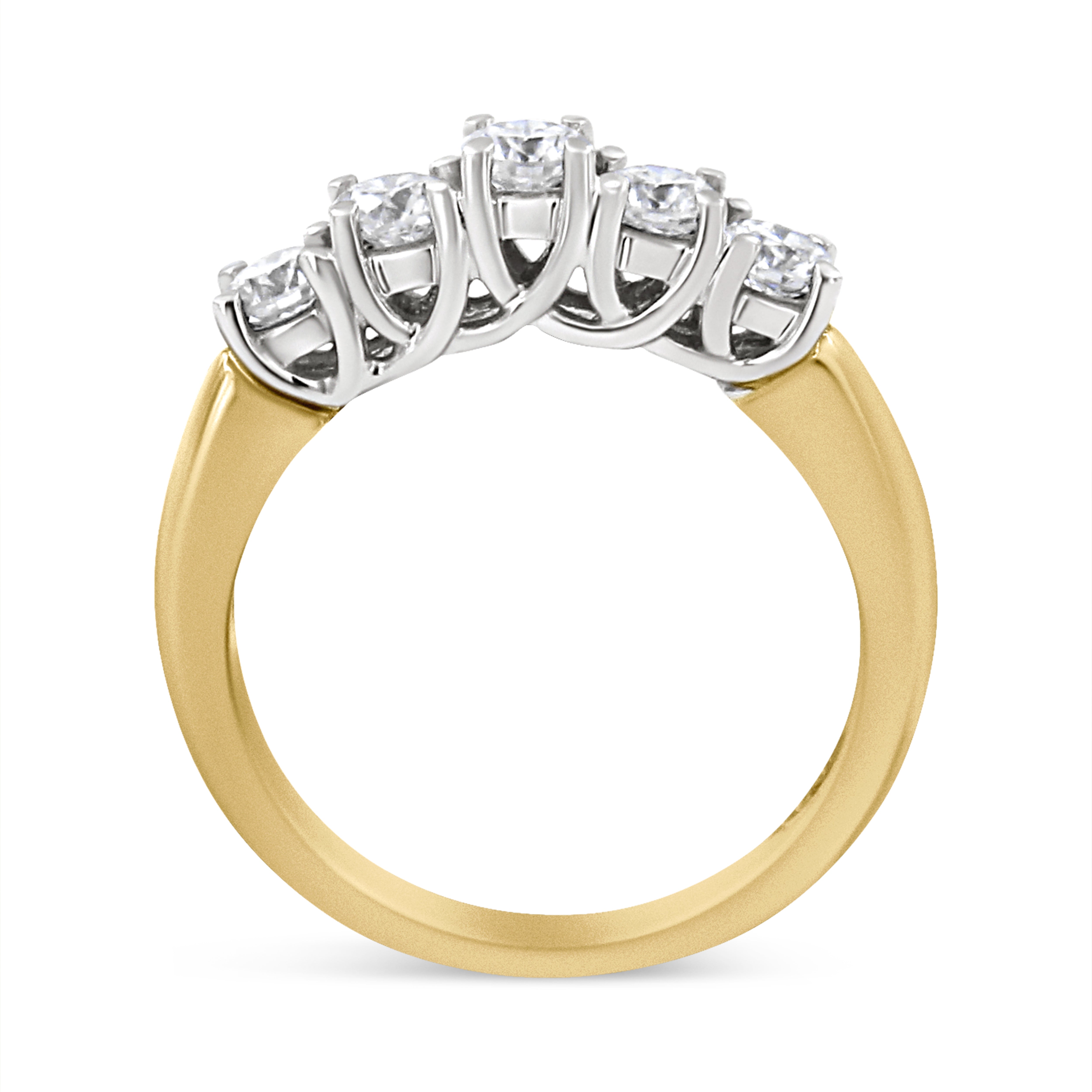18K Yellow Gold 1.0 Cttw 4 Prong Set Round Cut Diamond Step up 5 Stone Ring Band F-G Color, SI1-SI2 Clarity - Size 6 on sale at MyriadMart
