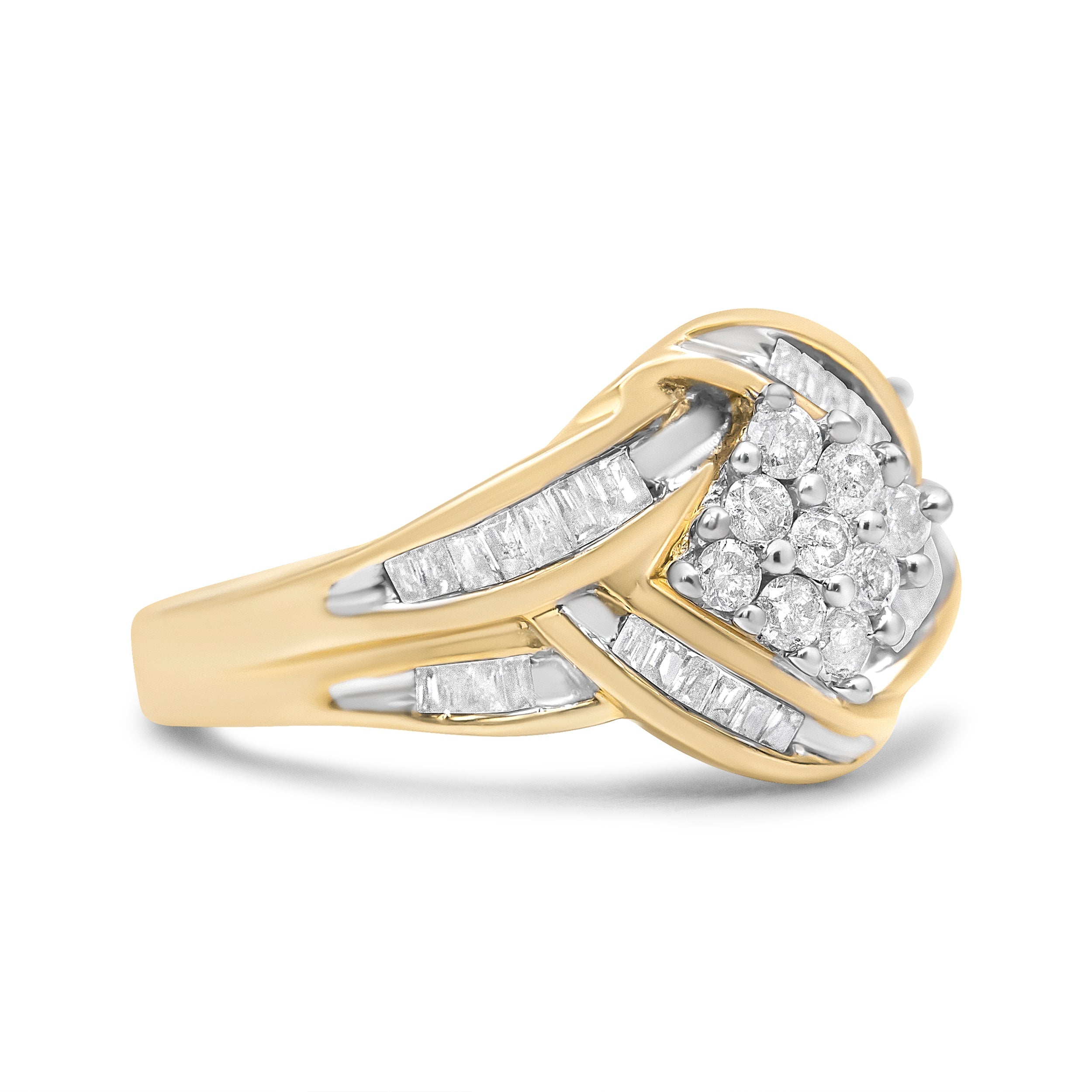 10K Yellow and White Gold 3/4 Cttw Diamond Cluster and Swirl Ring H-I Color, I1-I2 Clarity on sale at MyriadMart