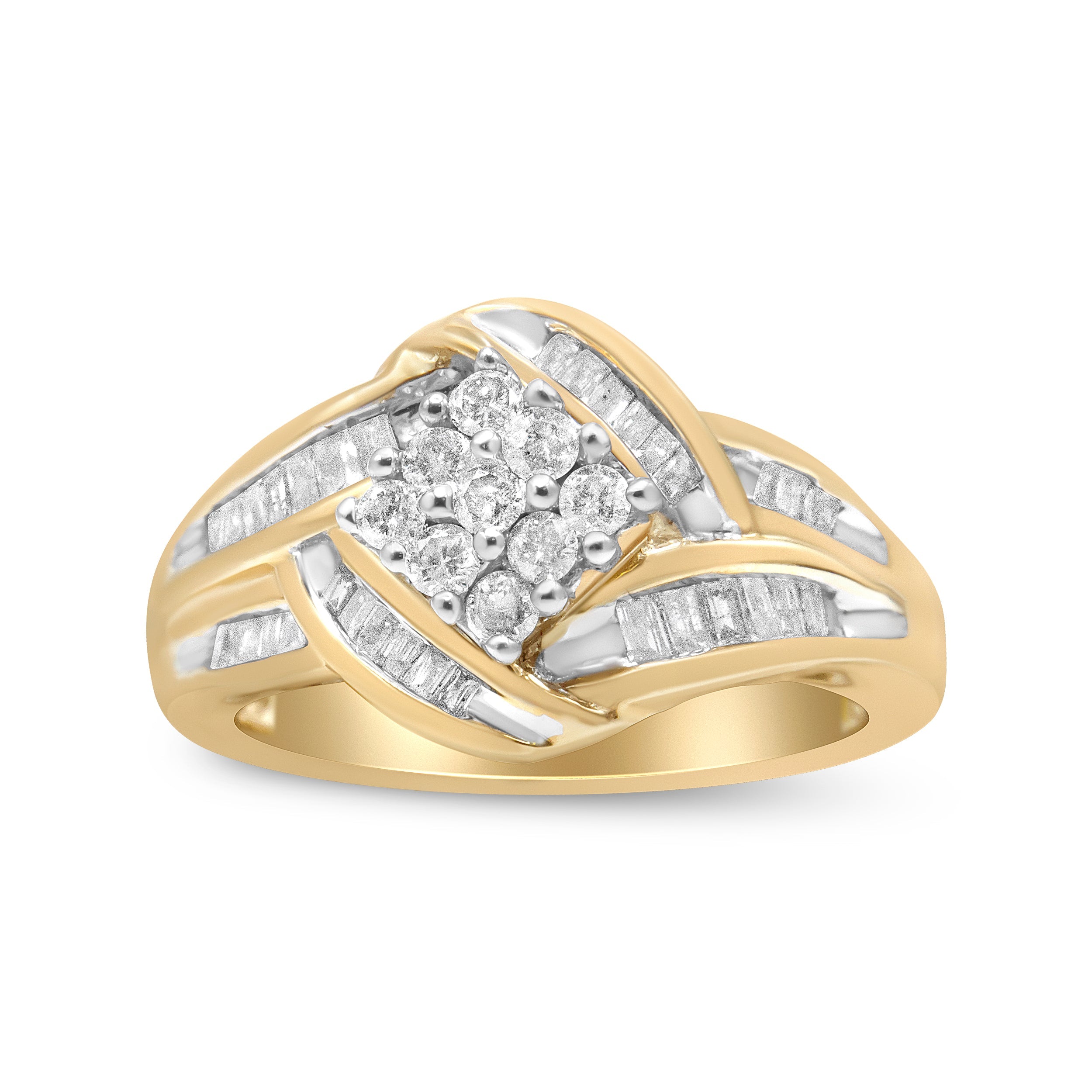 10K Yellow and White Gold 3/4 Cttw Diamond Cluster and Swirl Ring H-I Color, I1-I2 Clarity on sale at MyriadMart