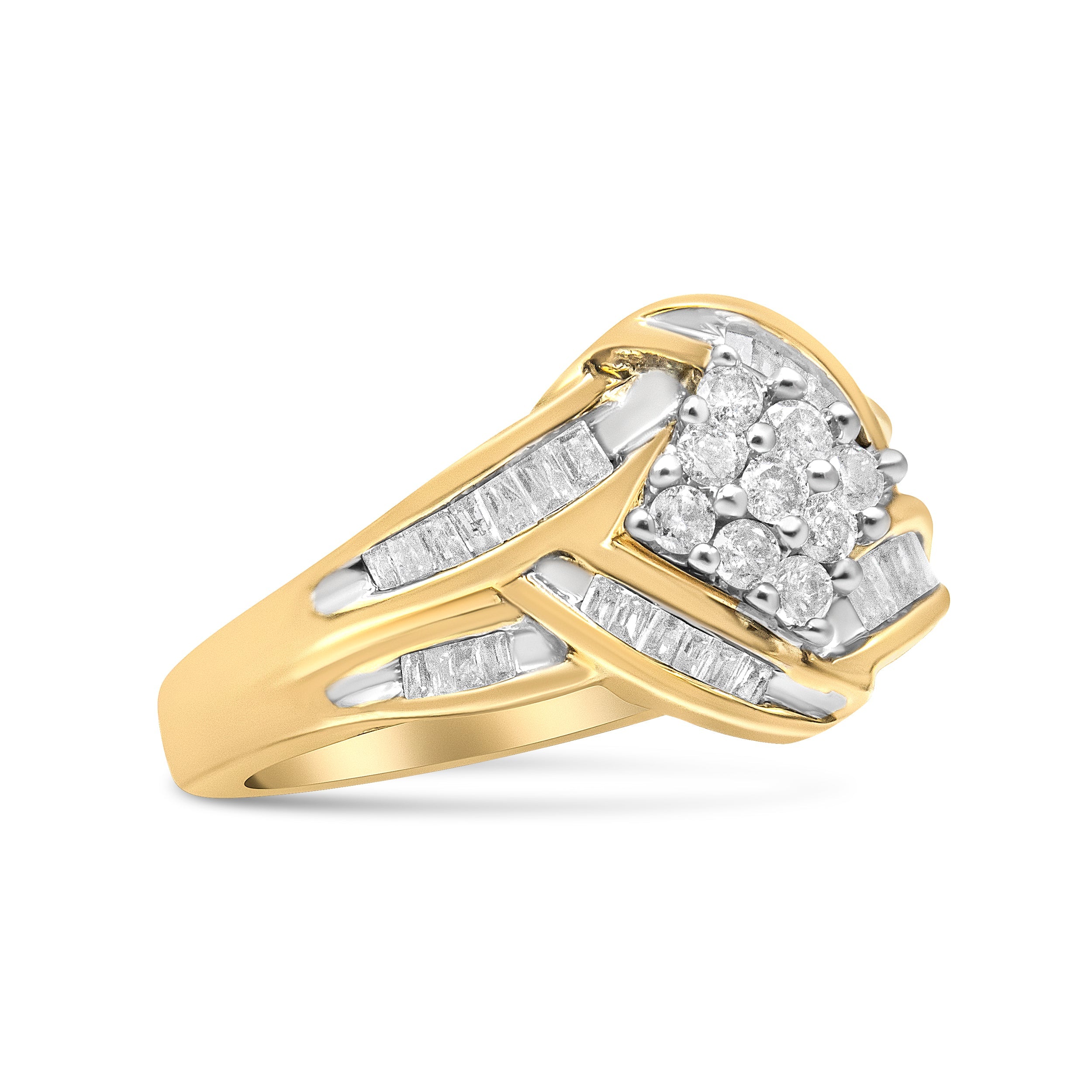 10K Yellow and White Gold 3/4 Cttw Diamond Cluster and Swirl Ring H-I Color, I1-I2 Clarity on sale at MyriadMart