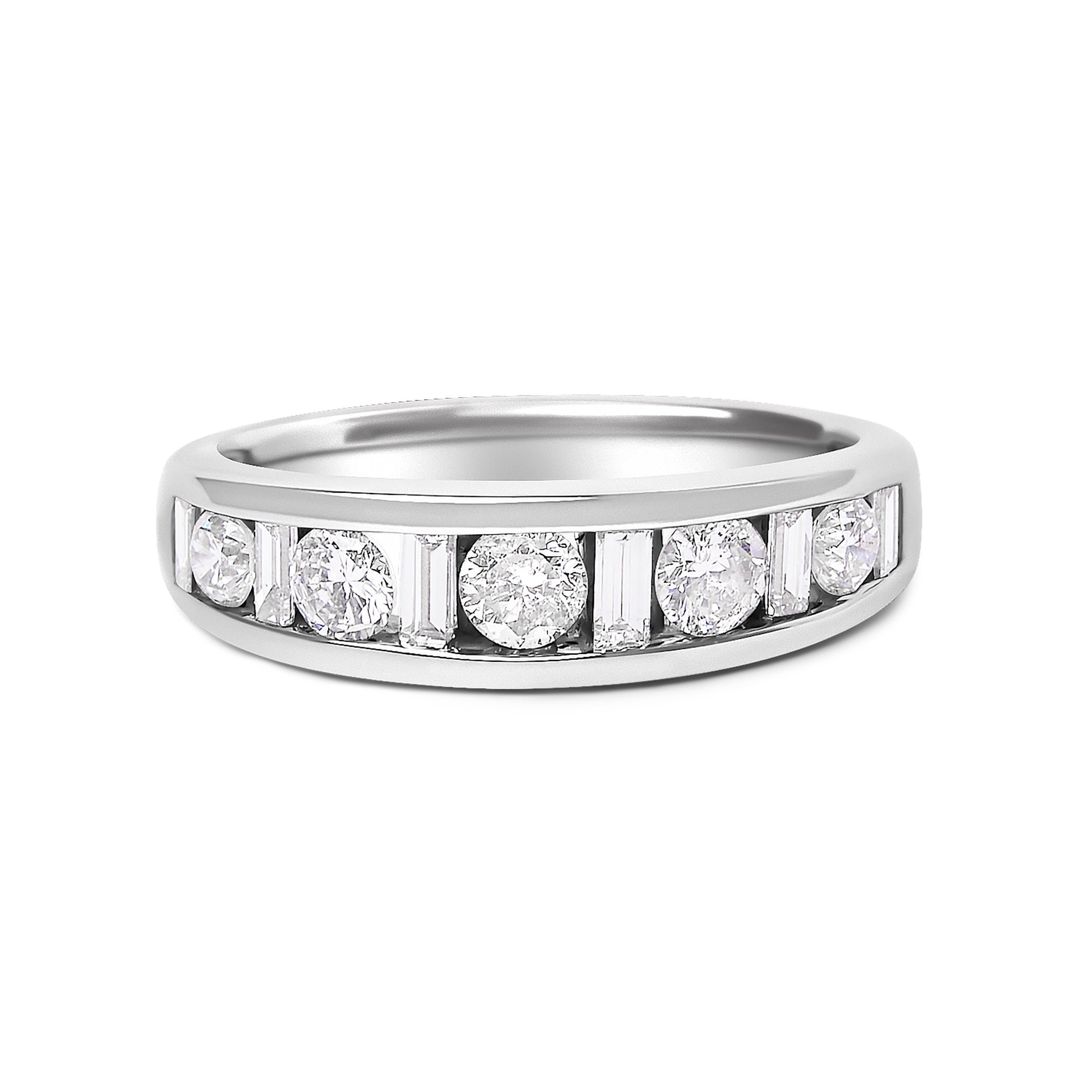 14K White Gold Alternating 1.0 Cttw Round and Baguette Diamond Channel Band Ring on sale at MyriadMart