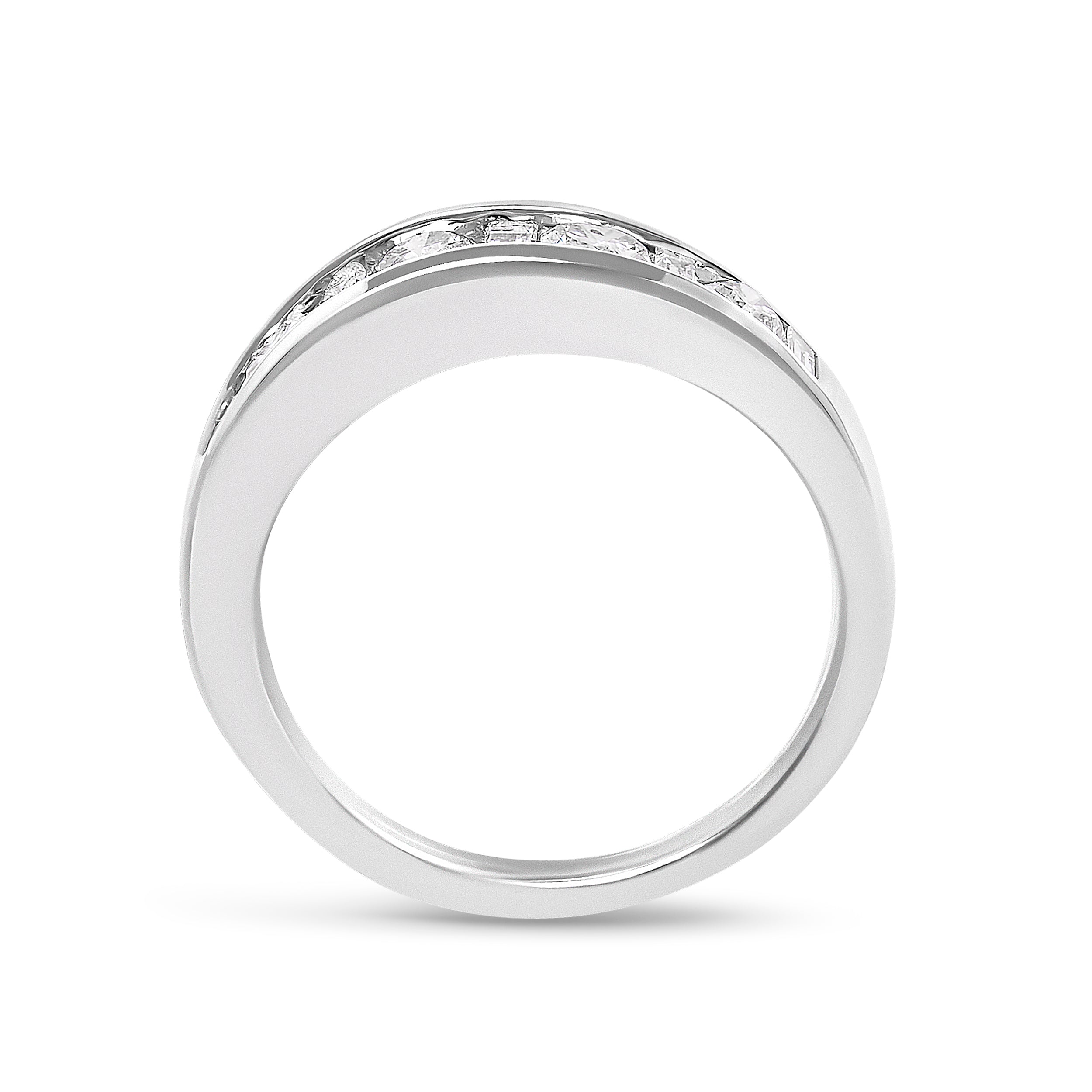 14K White Gold Alternating 1.0 Cttw Round and Baguette Diamond Channel Band Ring on sale at MyriadMart