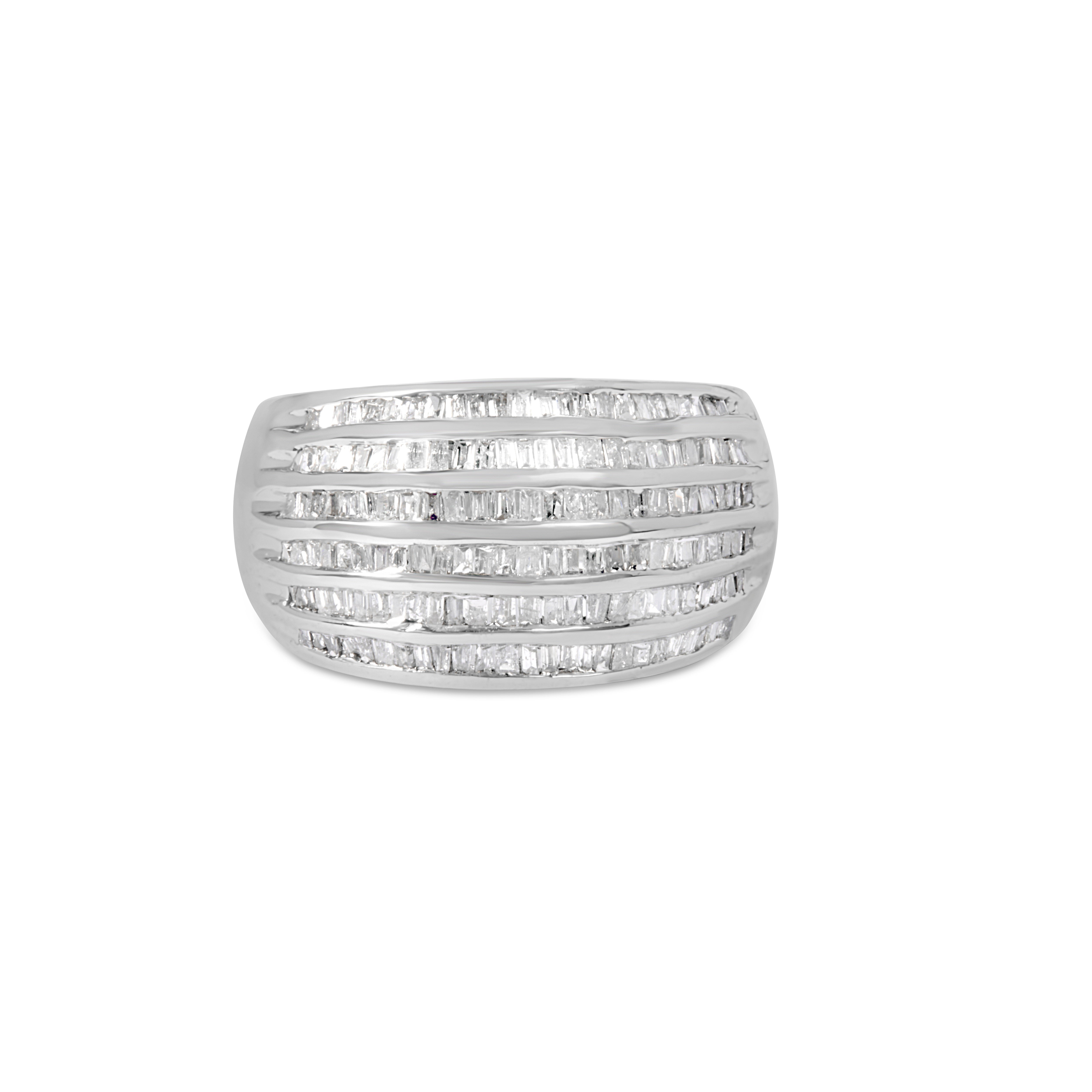 .925 Sterling Silver 1.0 Cttw Baguette-Cut Diamond 6-Row Channel Set Domed Tapered Cocktail Fashion Ring H-I Color, I2-I3 Clarity - Size 6-1/2 on sale at MyriadMart