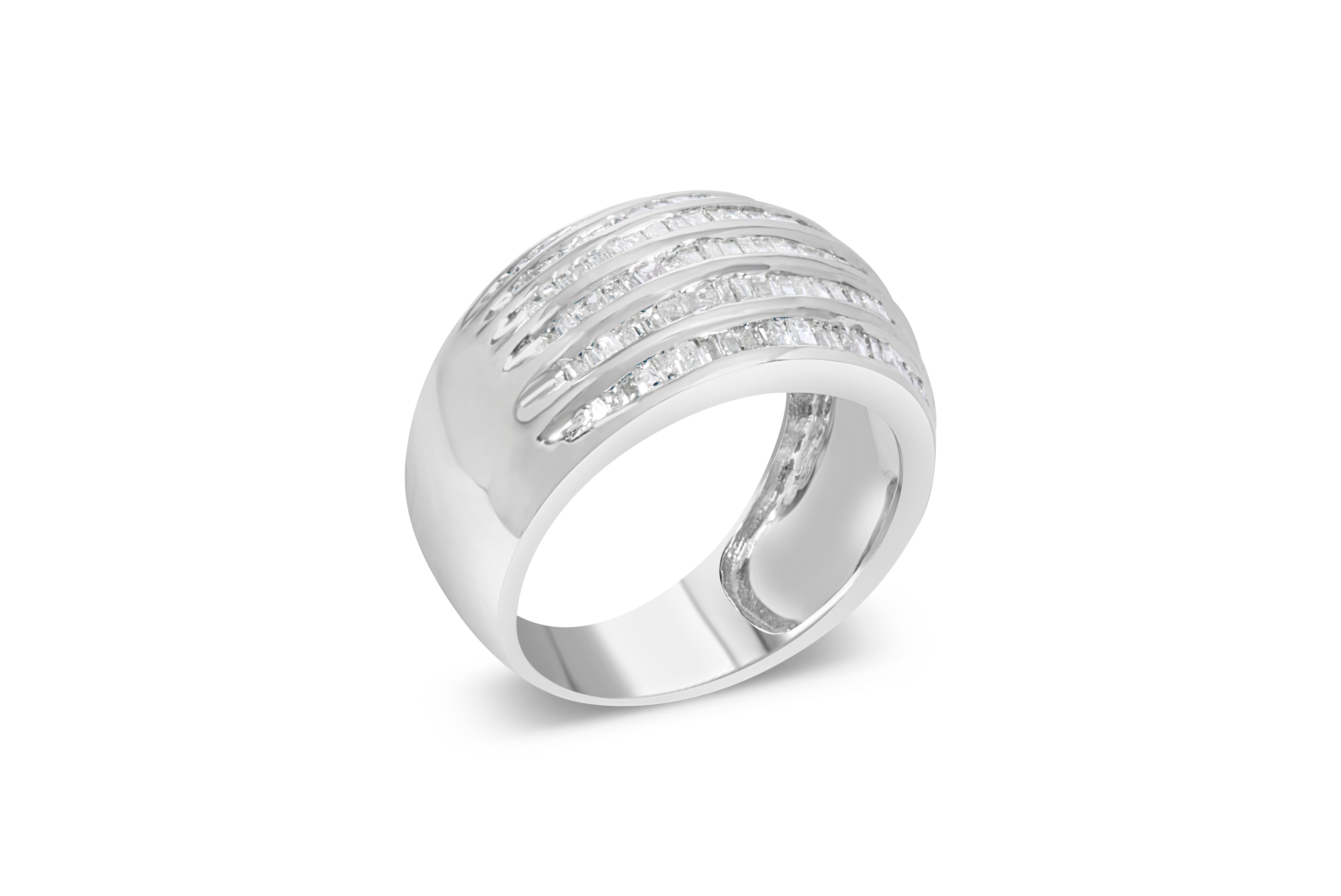 .925 Sterling Silver 1.0 Cttw Baguette-Cut Diamond 6-Row Channel Set Domed Tapered Cocktail Fashion Ring H-I Color, I2-I3 Clarity - Size 6-1/2 on sale at MyriadMart
