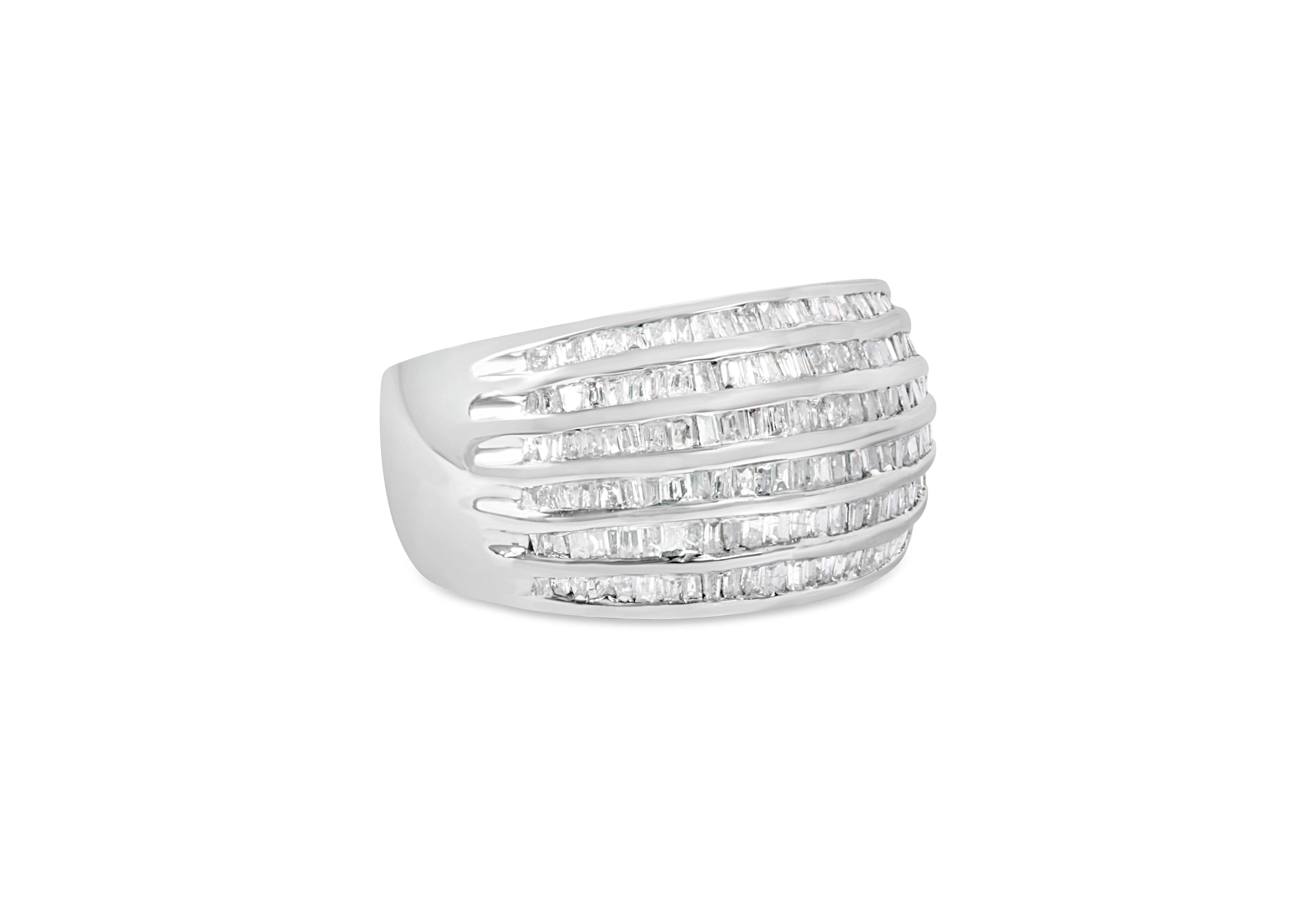 .925 Sterling Silver 1.0 Cttw Baguette-Cut Diamond 6-Row Channel Set Domed Tapered Cocktail Fashion Ring H-I Color, I2-I3 Clarity - Size 6-1/2 on sale at MyriadMart