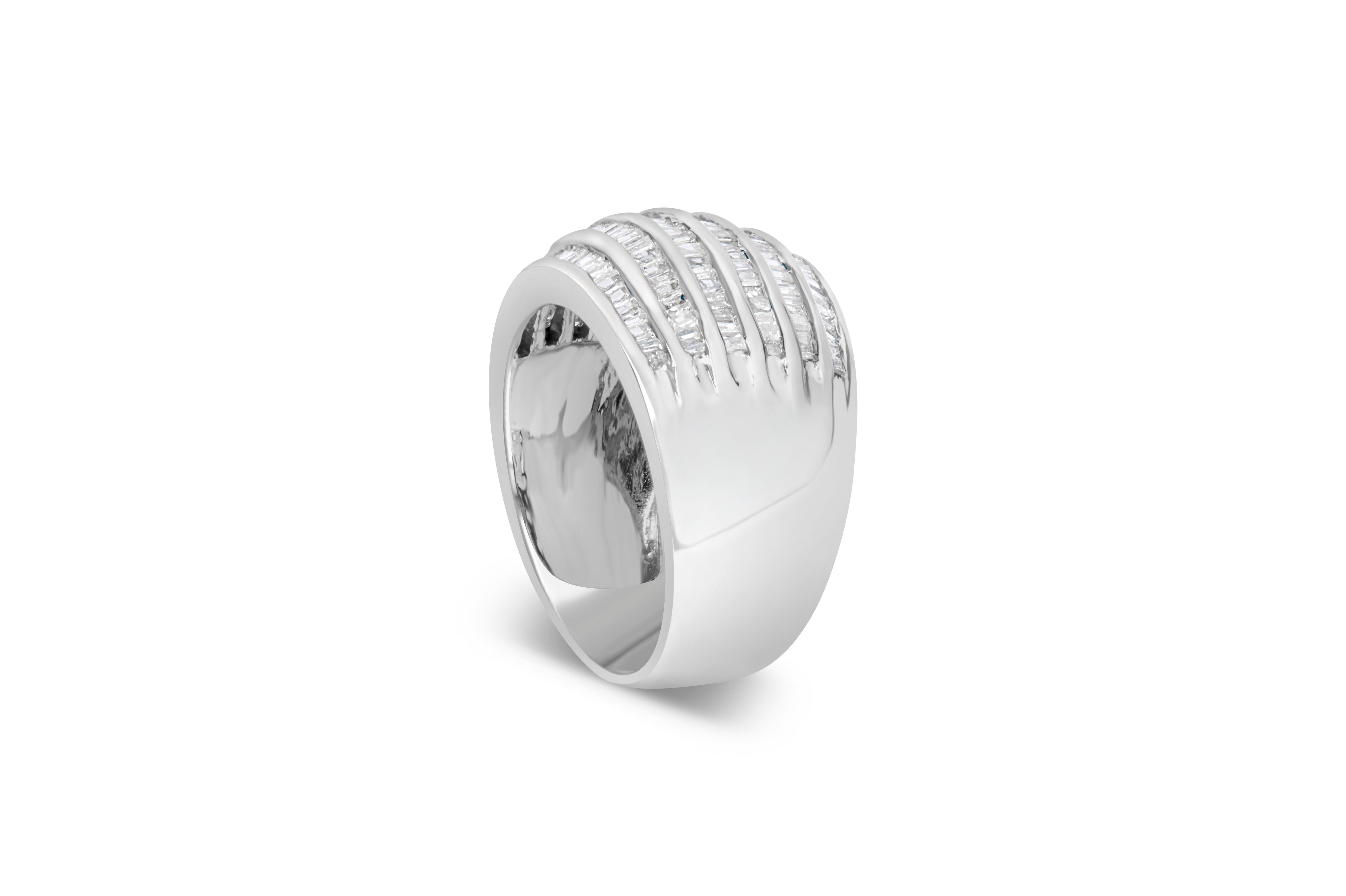 .925 Sterling Silver 1.0 Cttw Baguette-Cut Diamond 6-Row Channel Set Domed Tapered Cocktail Fashion Ring H-I Color, I2-I3 Clarity - Size 6-1/2 on sale at MyriadMart