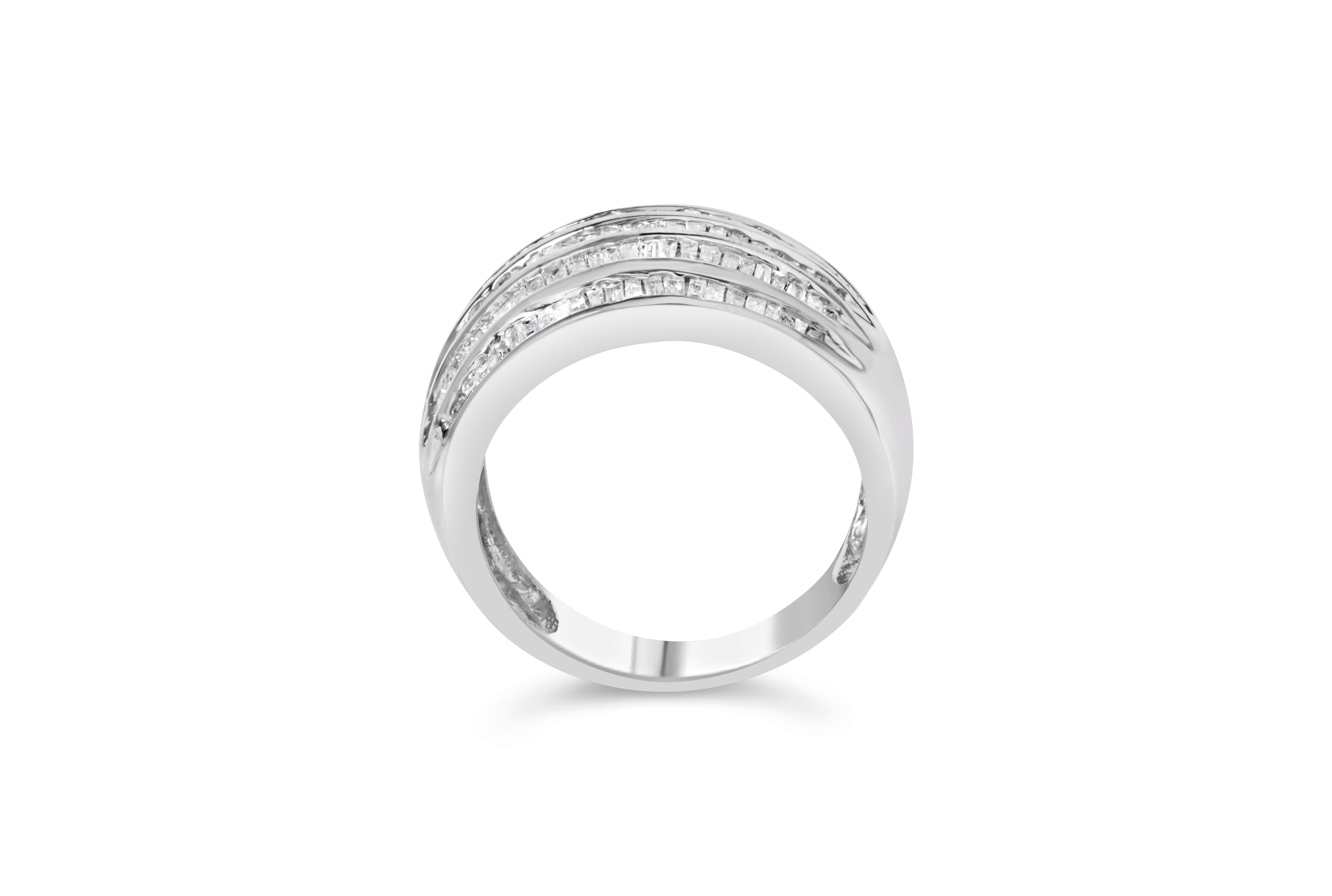 .925 Sterling Silver 1.0 Cttw Baguette-Cut Diamond 6-Row Channel Set Domed Tapered Cocktail Fashion Ring H-I Color, I2-I3 Clarity - Size 6-1/2 on sale at MyriadMart