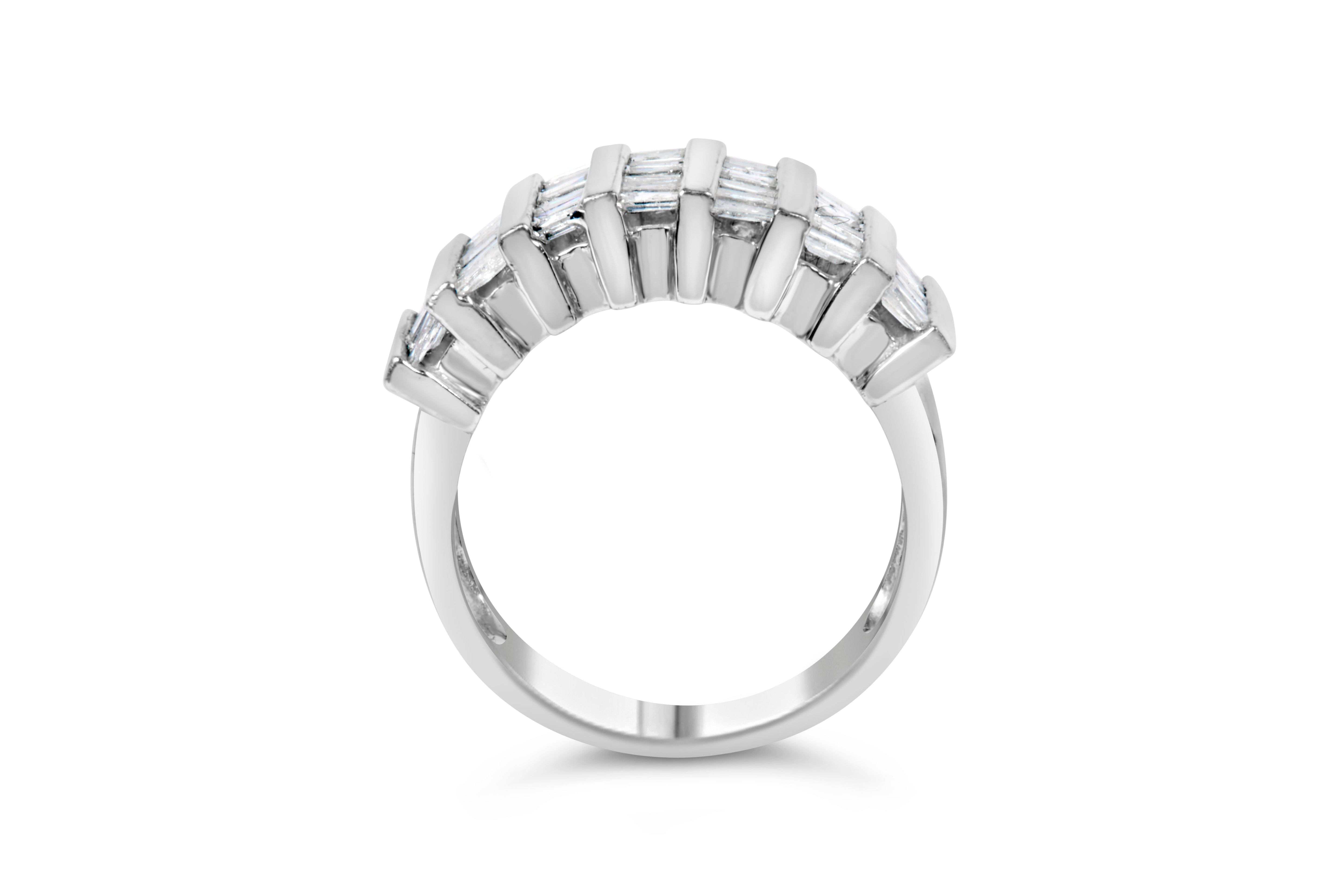 .925 Sterling Silver 1.0 Cttw Baguette Cut Diamond Vertical Channel Fluted Multi-Row Unisex Fashion Wedding Ring H-I Color, I1-I2 Clarity - Size 6-3/4 on sale at MyriadMart