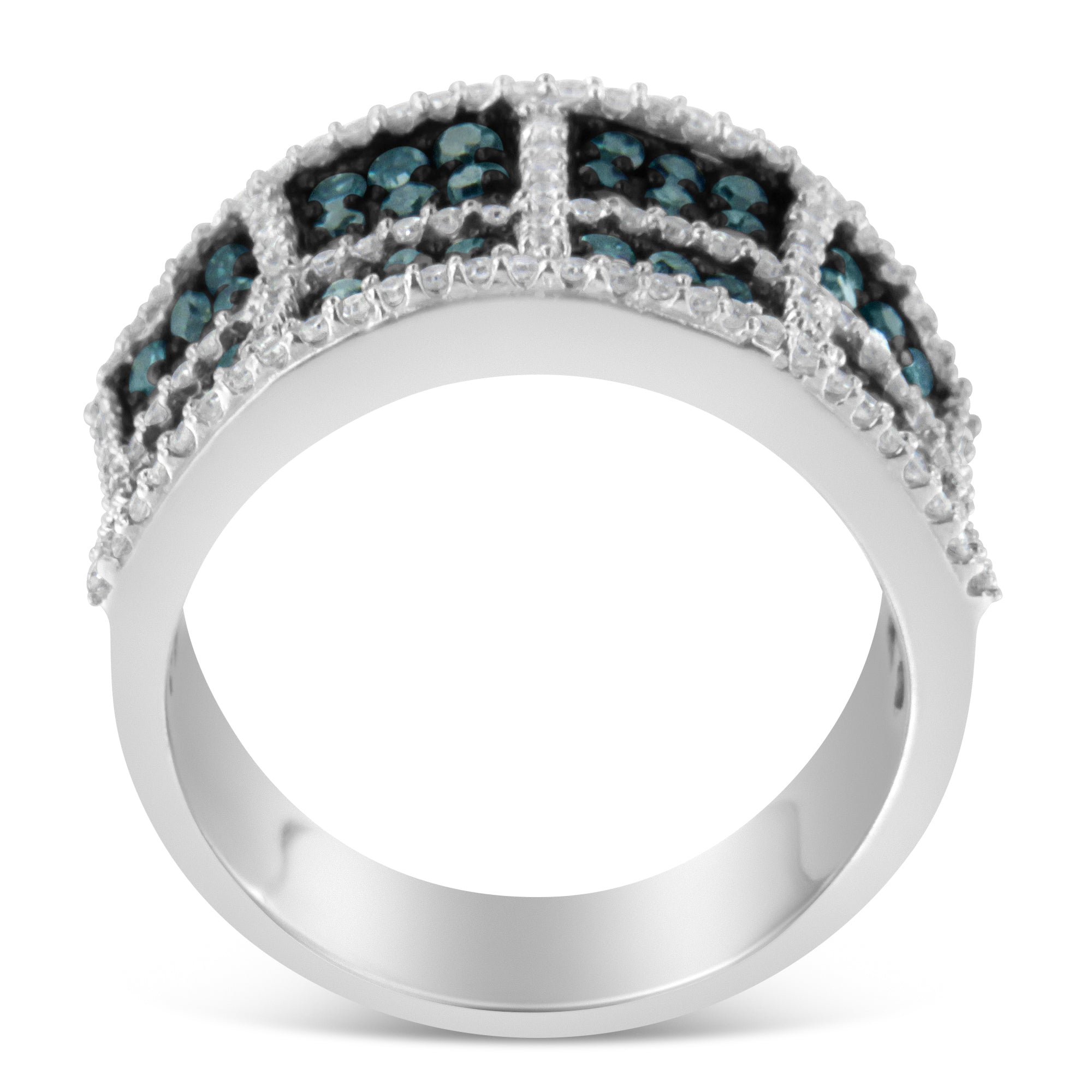 14K White Gold White and Treated Blue Diamond Cocktail Ring 1 1/2 Cttw, H-I Color, I1-I2 Clarity - Size 6 on sale at MyriadMart