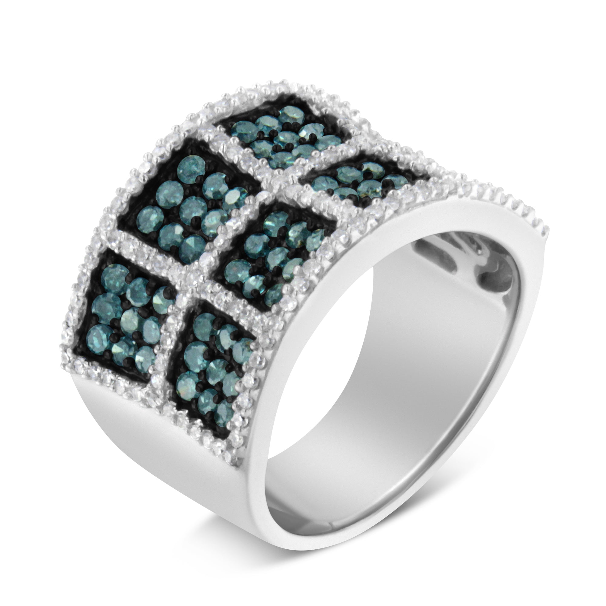 14K White Gold White and Treated Blue Diamond Cocktail Ring 1 1/2 Cttw, H-I Color, I1-I2 Clarity - Size 6 on sale at MyriadMart