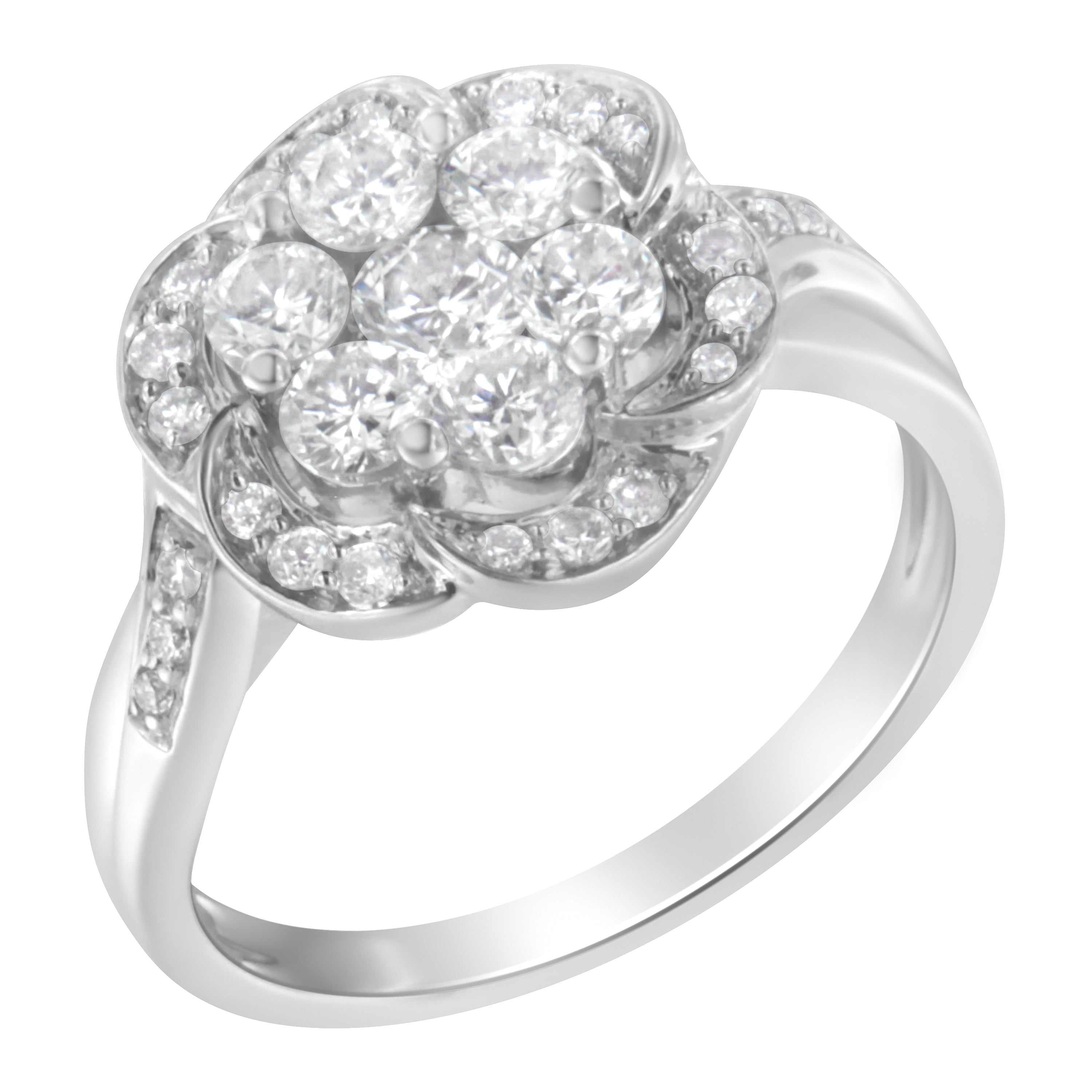 14K White Gold Floral Cluster Diamond Ring 1.0 Cttw, H-I Color, SI2-I1 Clarity - Size 6 on sale at MyriadMart