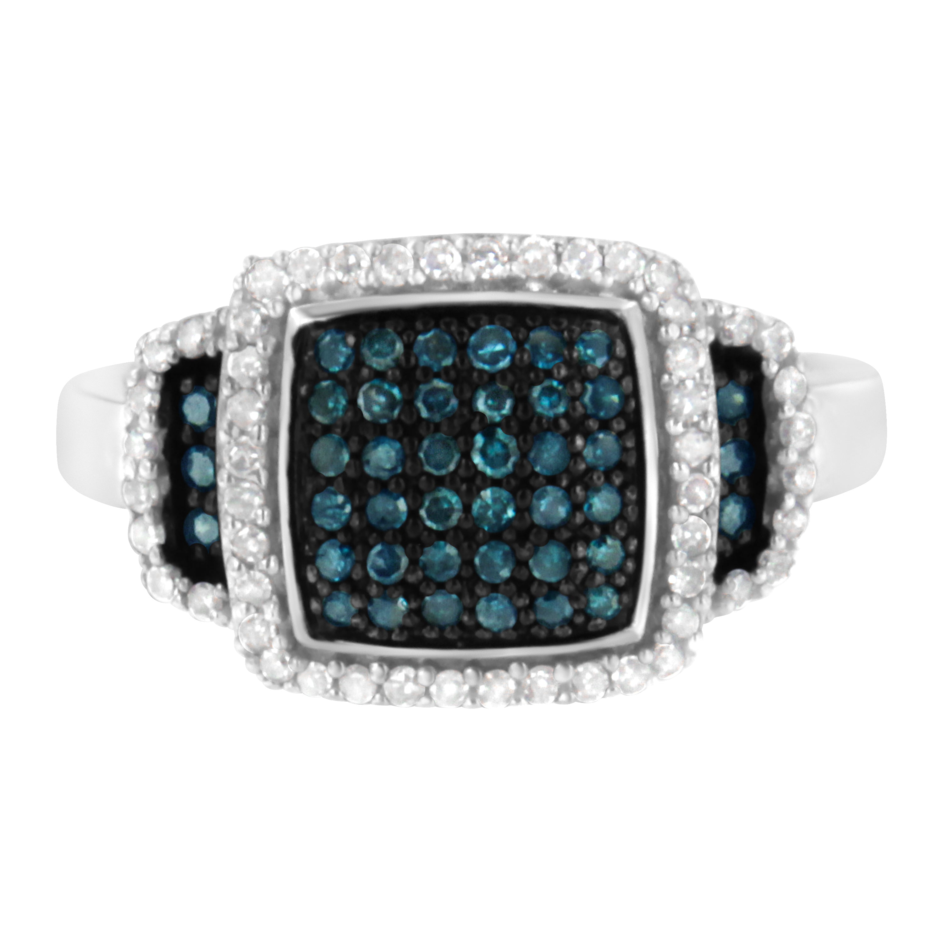 Black Rhodium Plated .925 Sterling Silver 1/2 Cttw White & Blue Diamond Square Halo Cocktail Ring Fancy Blue & H-I Color, I2-I3 Clarity - SIze 6 on sale at MyriadMart