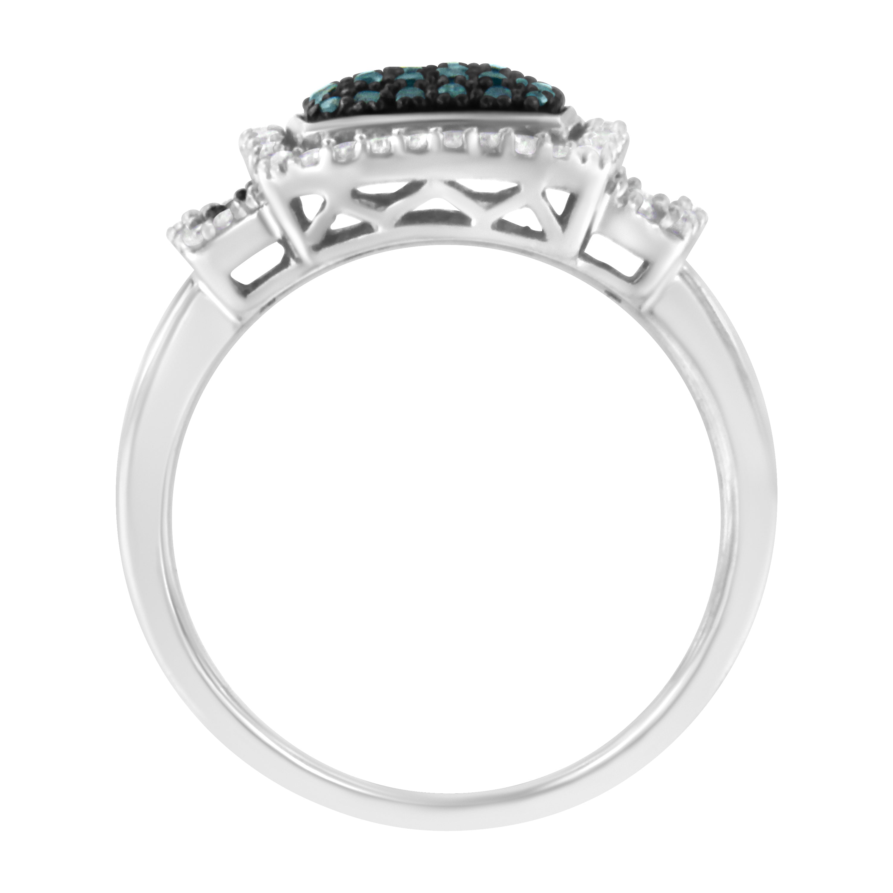 Black Rhodium Plated .925 Sterling Silver 1/2 Cttw White & Blue Diamond Square Halo Cocktail Ring Fancy Blue & H-I Color, I2-I3 Clarity - SIze 6 on sale at MyriadMart