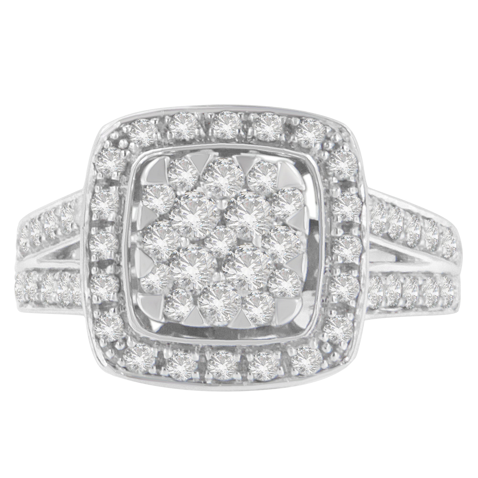 10K White Gold Diamond Cluster Ring 1 Cttw, H-I Color, SI2-I1 Clarity - Size 6-1/2 on sale at MyriadMart