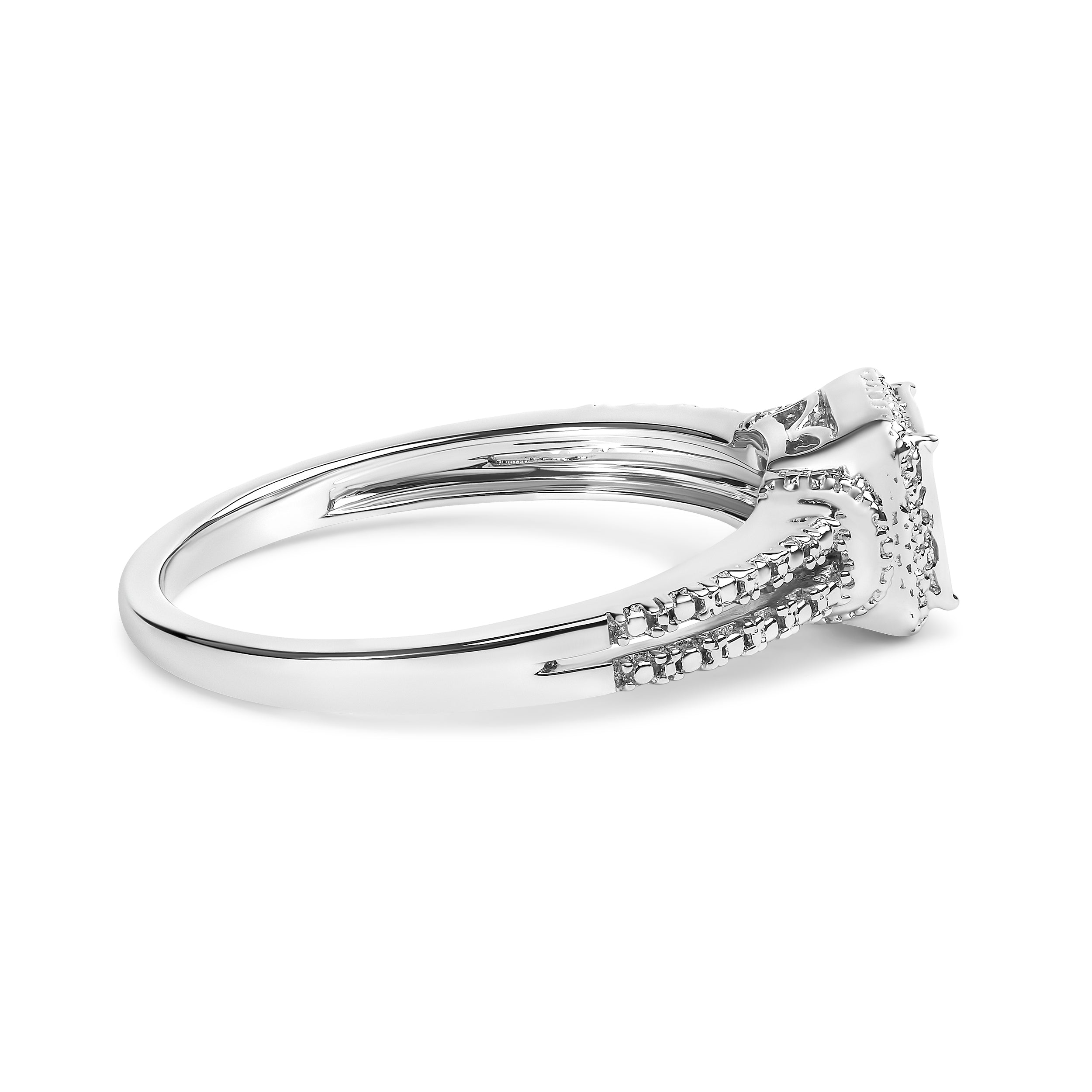 .925 Sterling Silver 1/4 Cttw Princess-cut Diamond Composite Ring with Beaded Halo H-I Color, SI1-SI2 Clarity - Size 7 on sale at MyriadMart