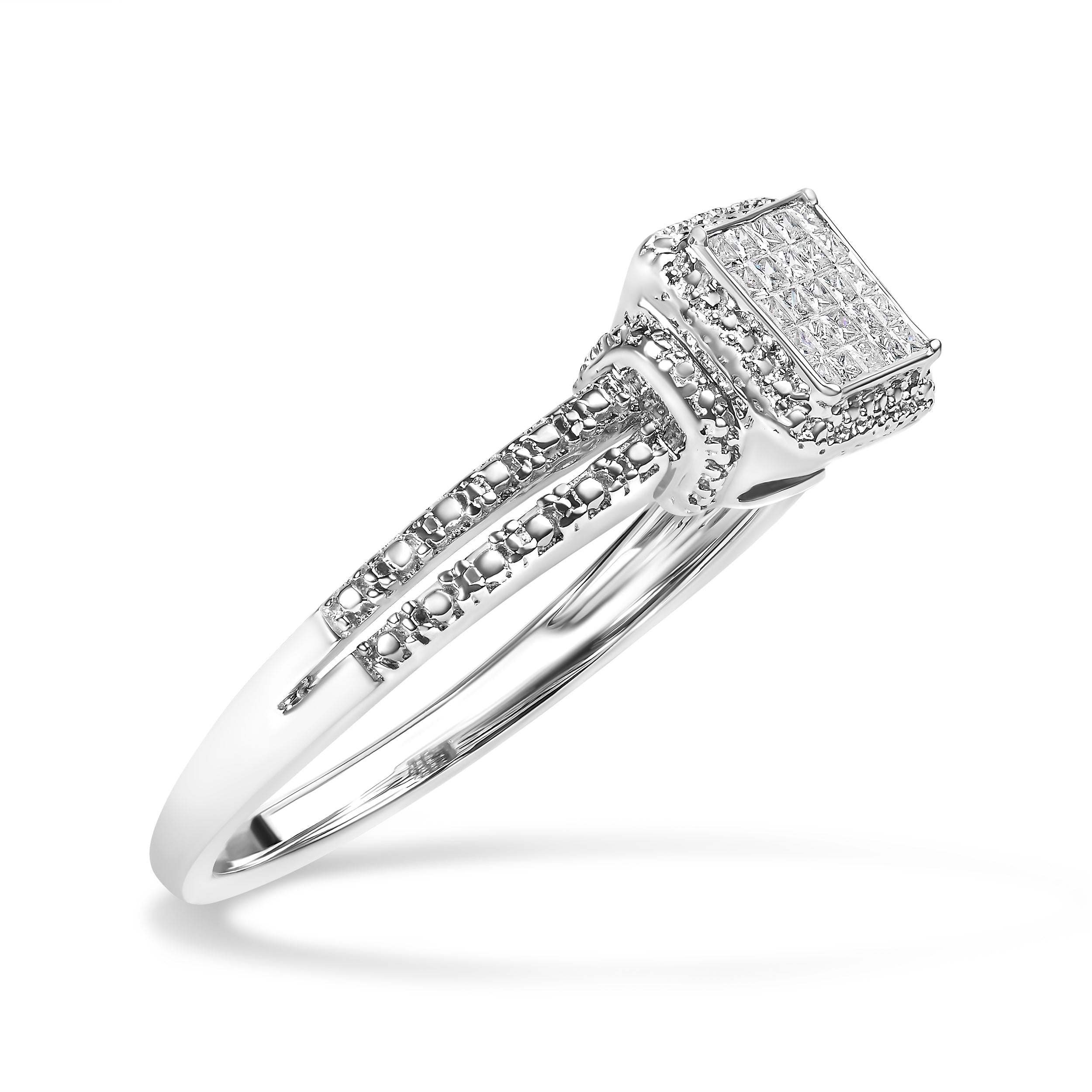 .925 Sterling Silver 1/4 Cttw Princess-cut Diamond Composite Ring with Beaded Halo H-I Color, SI1-SI2 Clarity - Size 7 on sale at MyriadMart