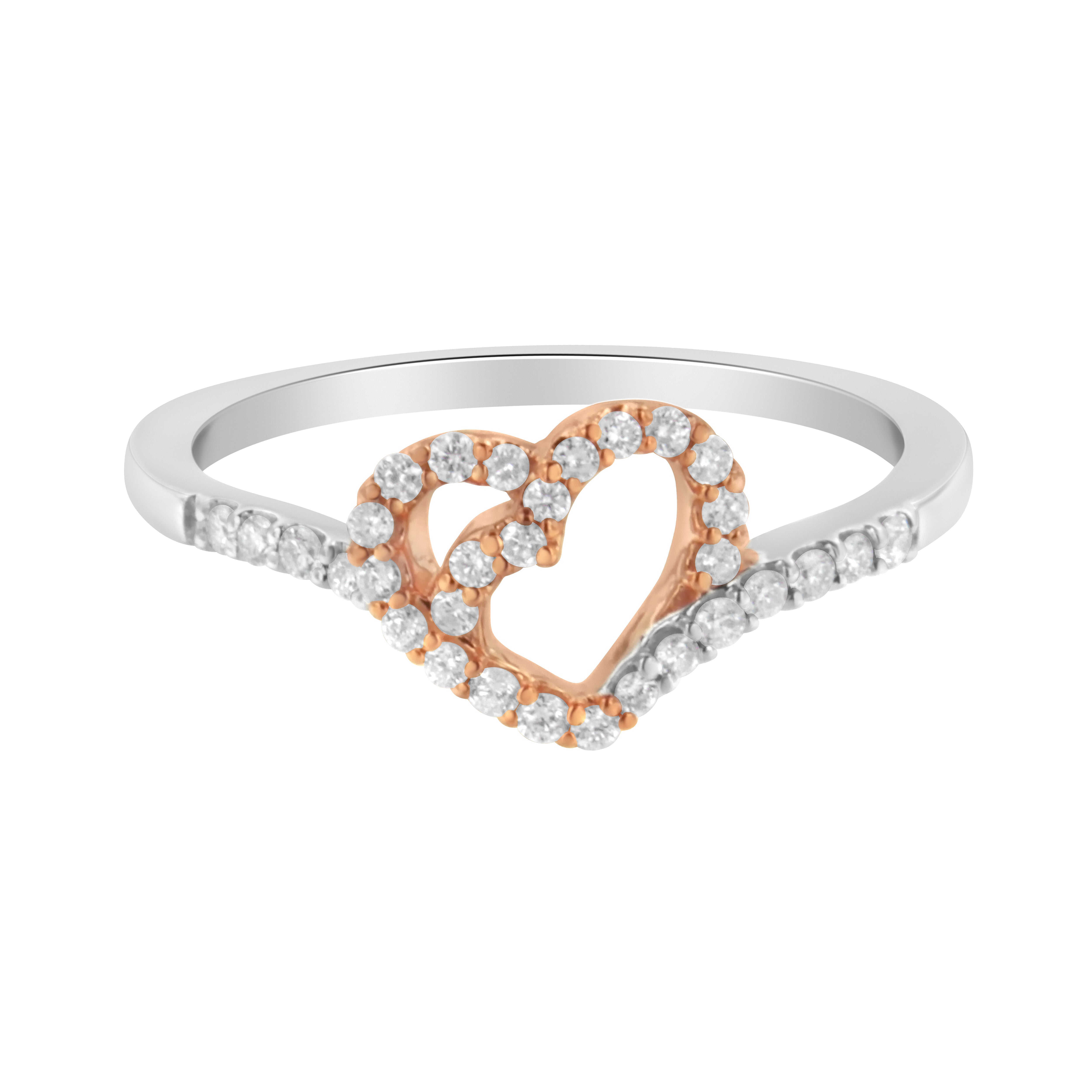 10K Two Toned Gold Diamond Heart Cocktail Ring 1/5 Cttw, H-I Color, I1-I2 Clarity - Size 6-1/2 on sale at MyriadMart