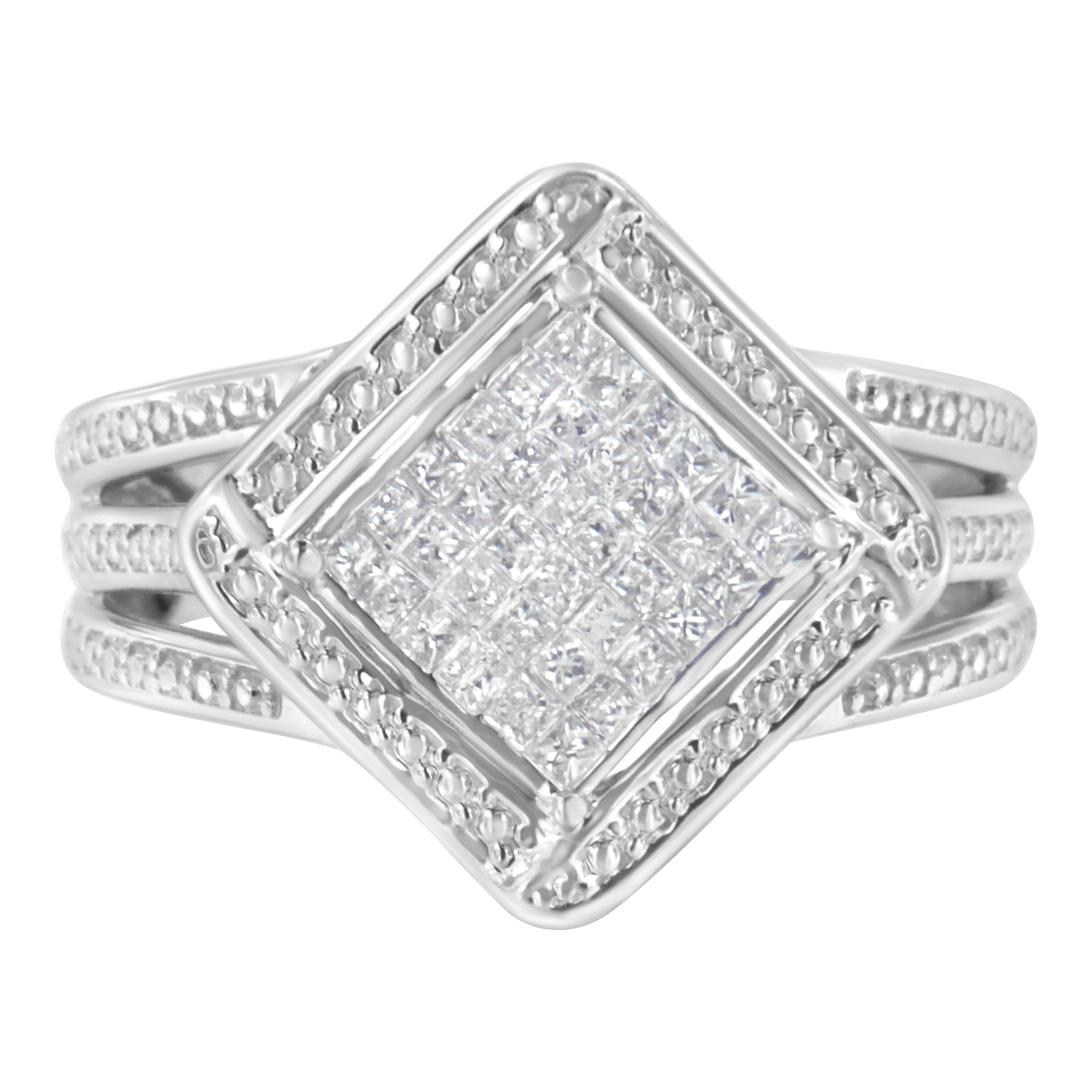 .925 Sterling Silver 2/5 Cttw Princess Cut Diamond Square On Point Cluster Composite Cocktail Ring H-I Color, SI1-SI2 Clarity - Size 6 on sale at MyriadMart
