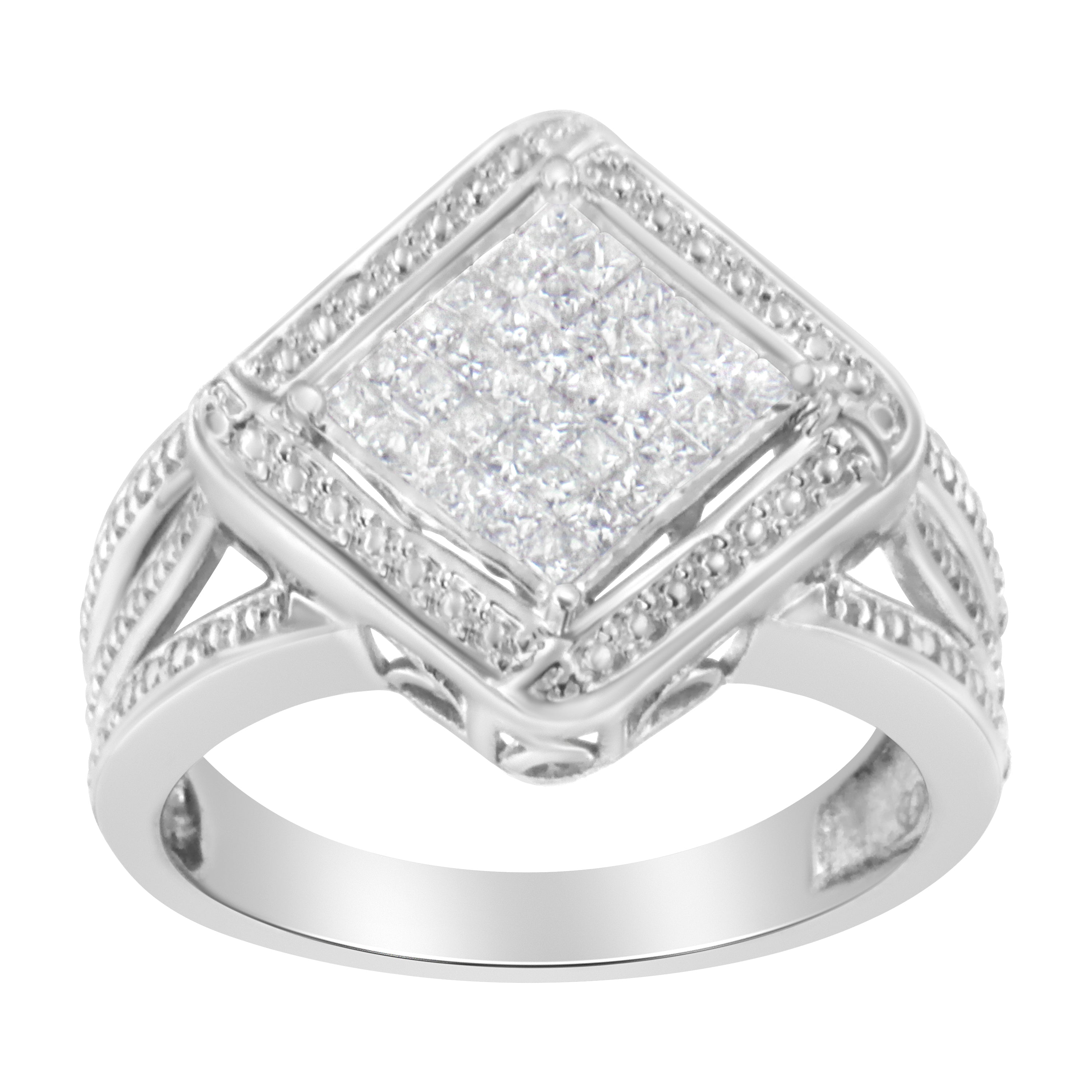 .925 Sterling Silver 2/5 Cttw Princess Cut Diamond Square On Point Cluster Composite Cocktail Ring H-I Color, SI1-SI2 Clarity - Size 6 on sale at MyriadMart