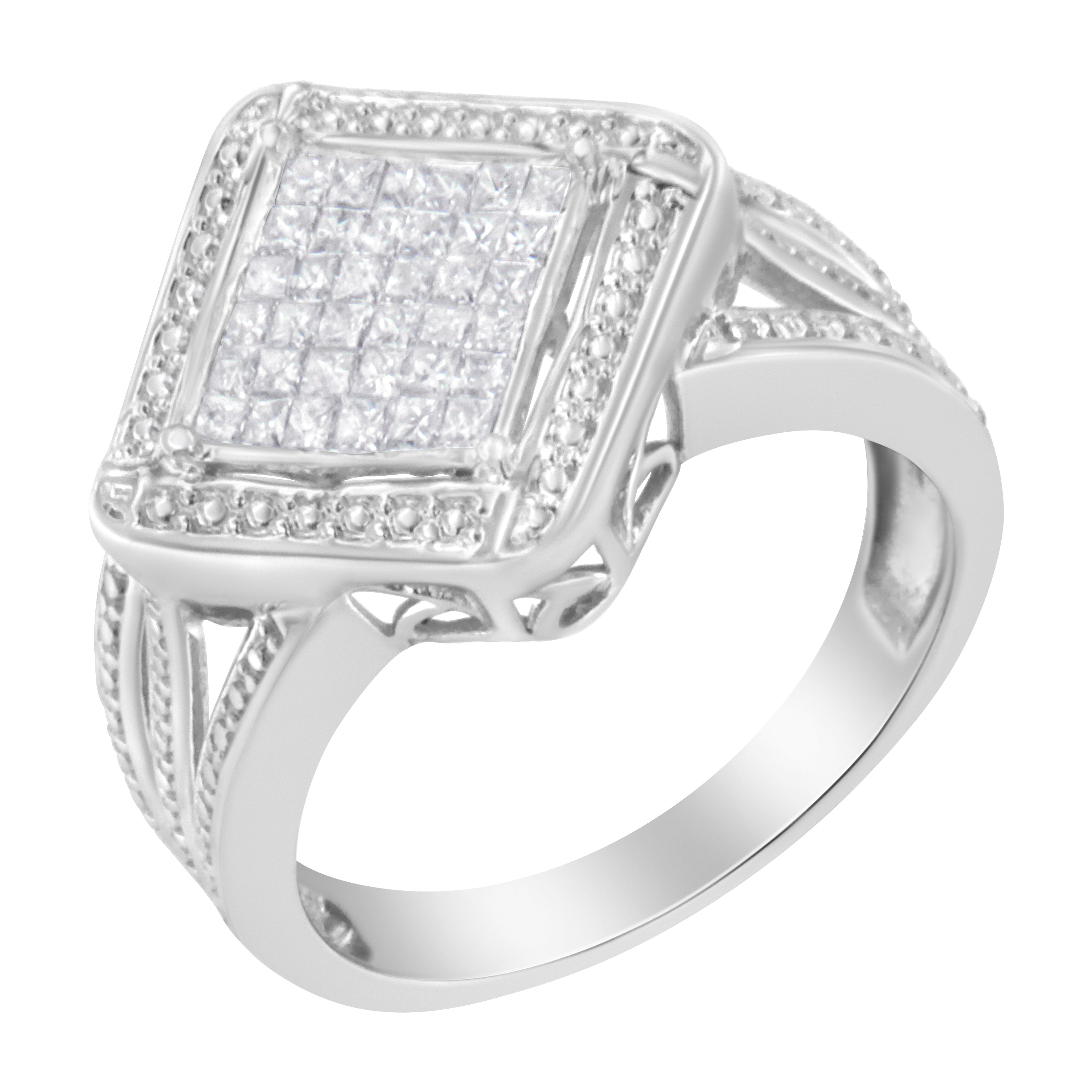 .925 Sterling Silver 2/5 Cttw Princess Cut Diamond Square On Point Cluster Composite Cocktail Ring H-I Color, SI1-SI2 Clarity - Size 6 on sale at MyriadMart