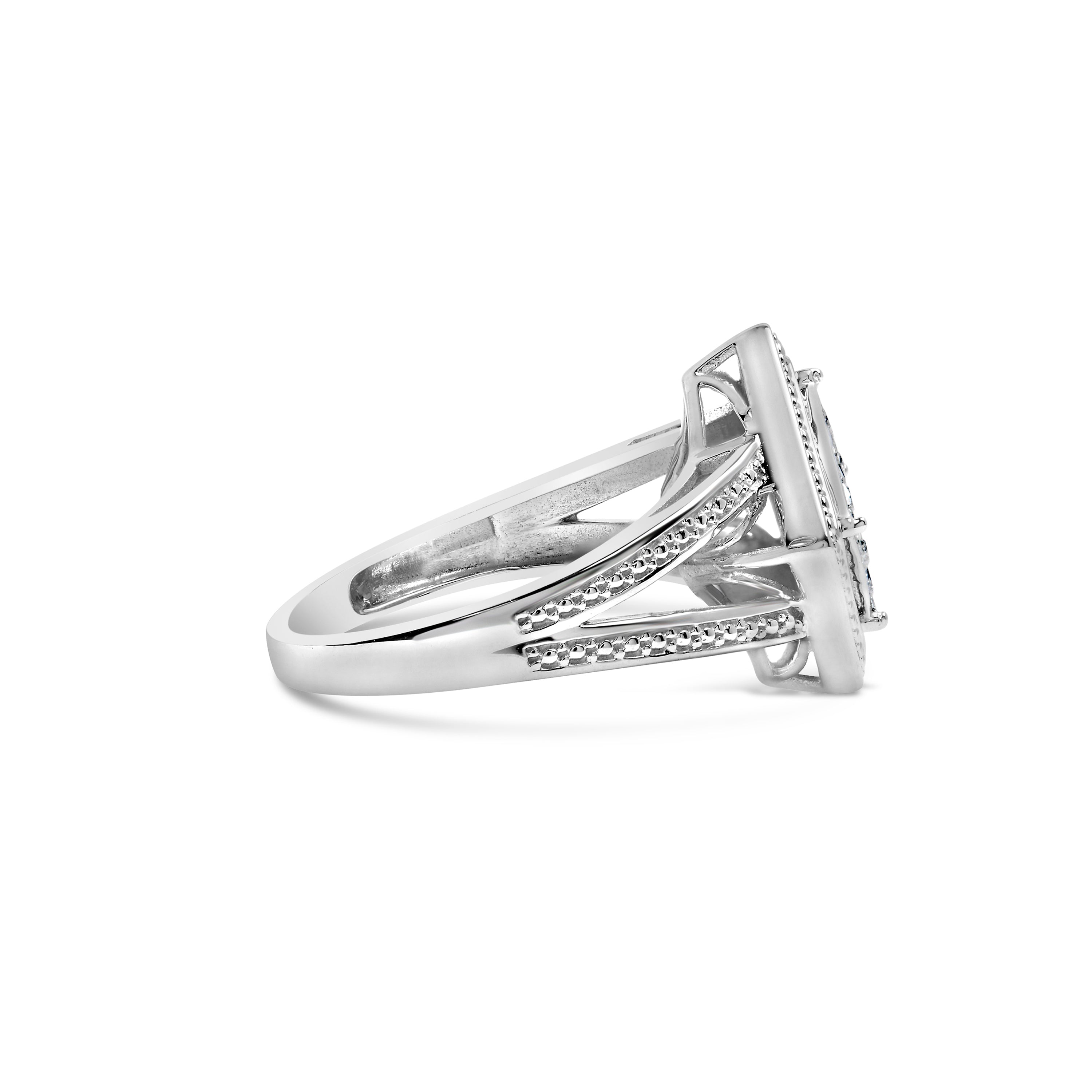 .925 Sterling Silver 1/3 Cttw Invisible Set Princess-Cut Diamond Rhombus and Beaded Halo Ring H-I Color, SI1-SI2 Clarity - Ring Size 7 on sale at MyriadMart