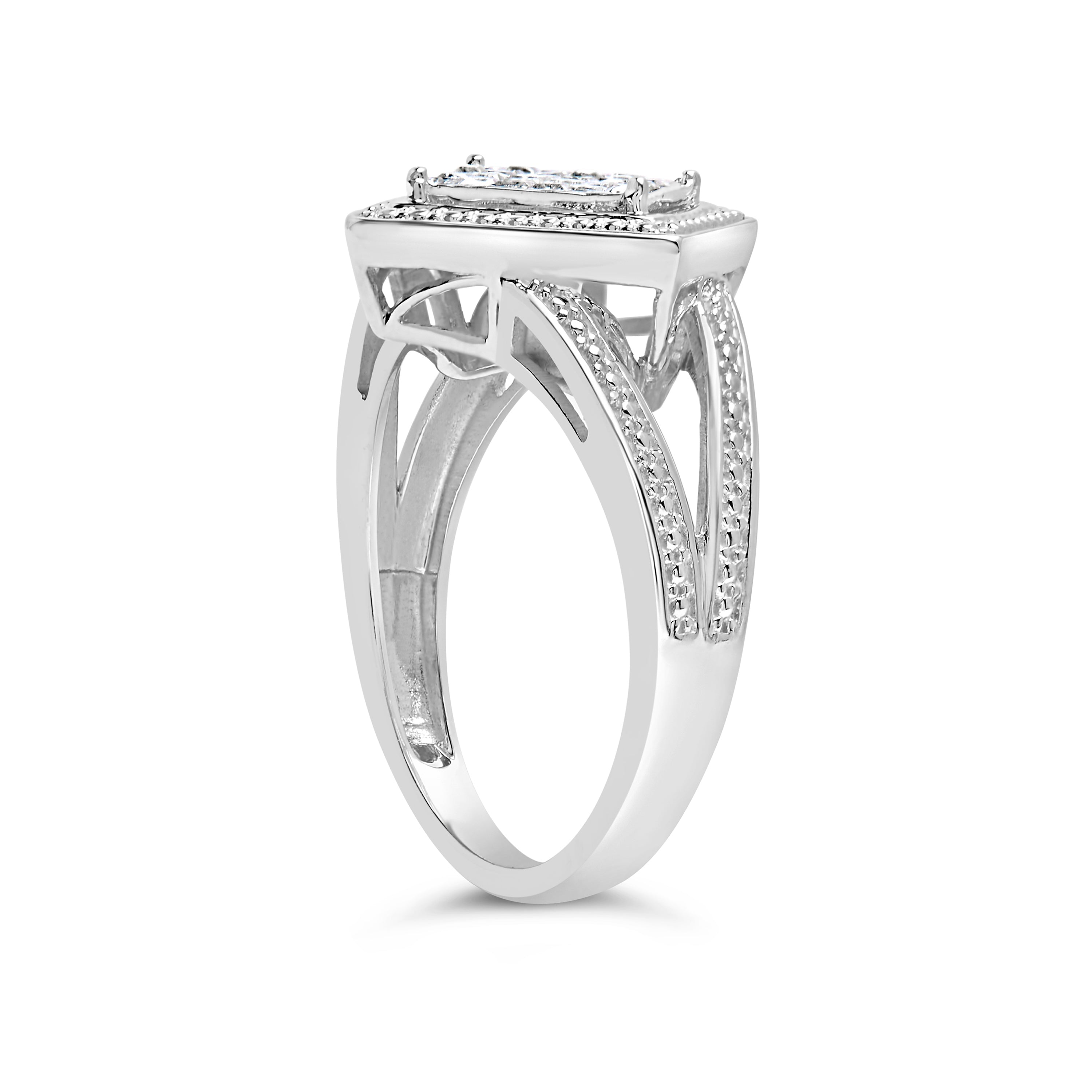 .925 Sterling Silver 1/3 Cttw Invisible Set Princess-Cut Diamond Rhombus and Beaded Halo Ring H-I Color, SI1-SI2 Clarity - Ring Size 7 on sale at MyriadMart