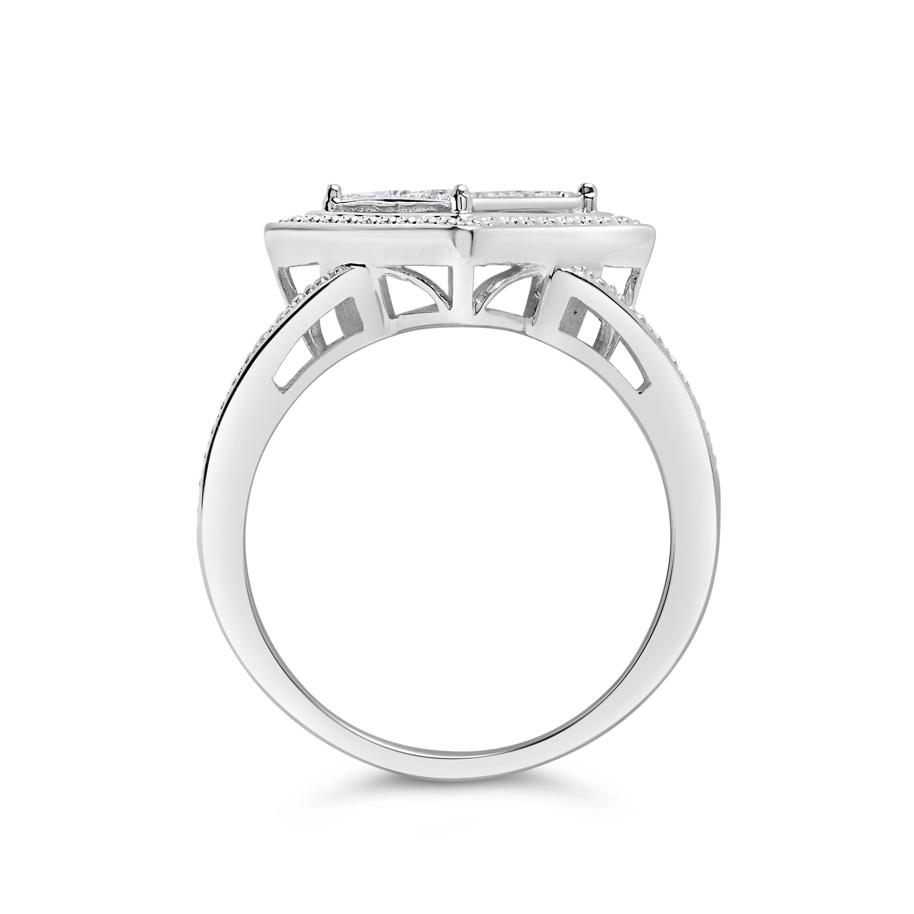 .925 Sterling Silver 1/3 Cttw Invisible Set Princess-Cut Diamond Rhombus and Beaded Halo Ring H-I Color, SI1-SI2 Clarity - Ring Size 7 on sale at MyriadMart