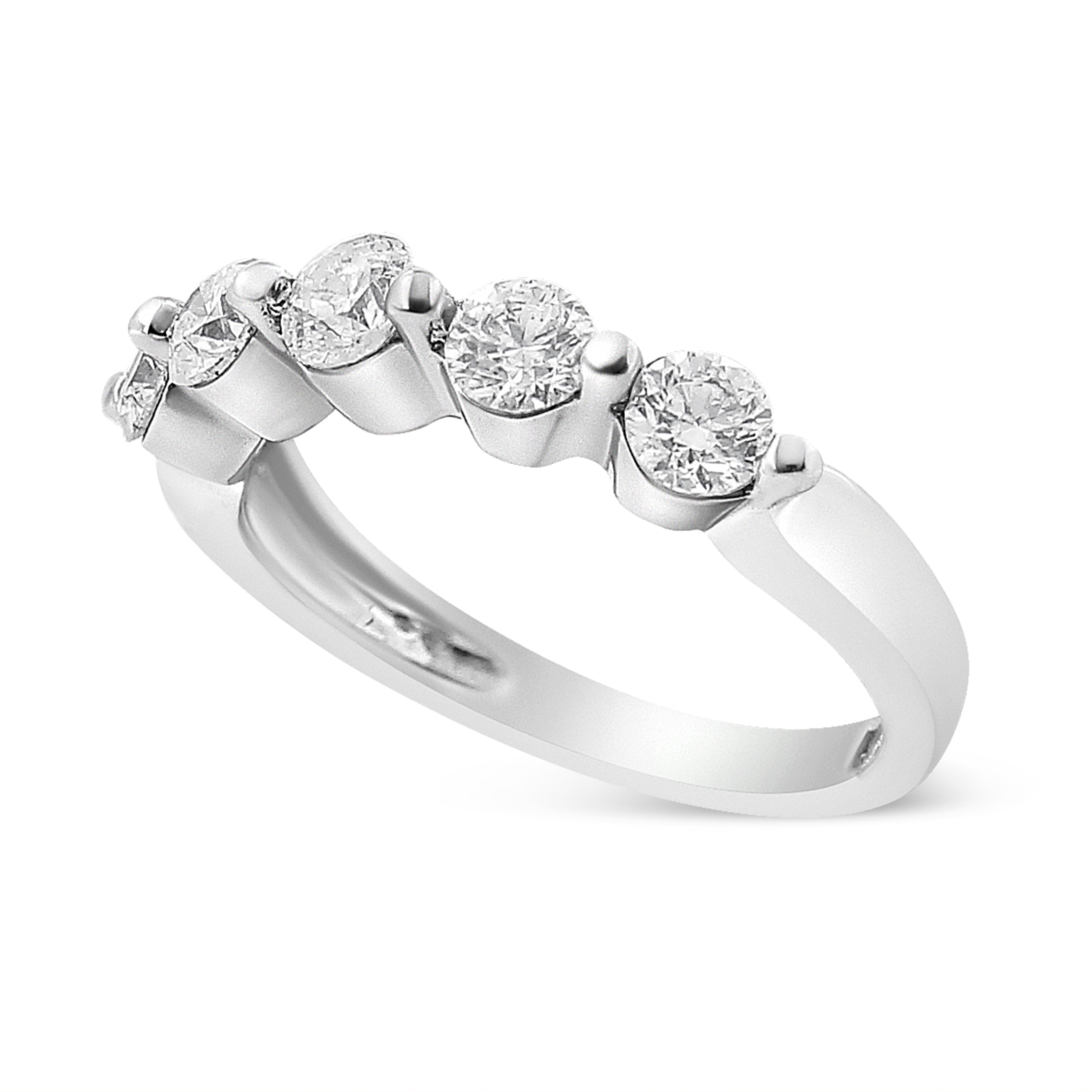 14K White Gold 1.00 Cttw Brilliant Round Cut Diamond 5-Stone Band Ring H-I Color, SI2-I1 Clarity - Ring Size 7 on sale at MyriadMart