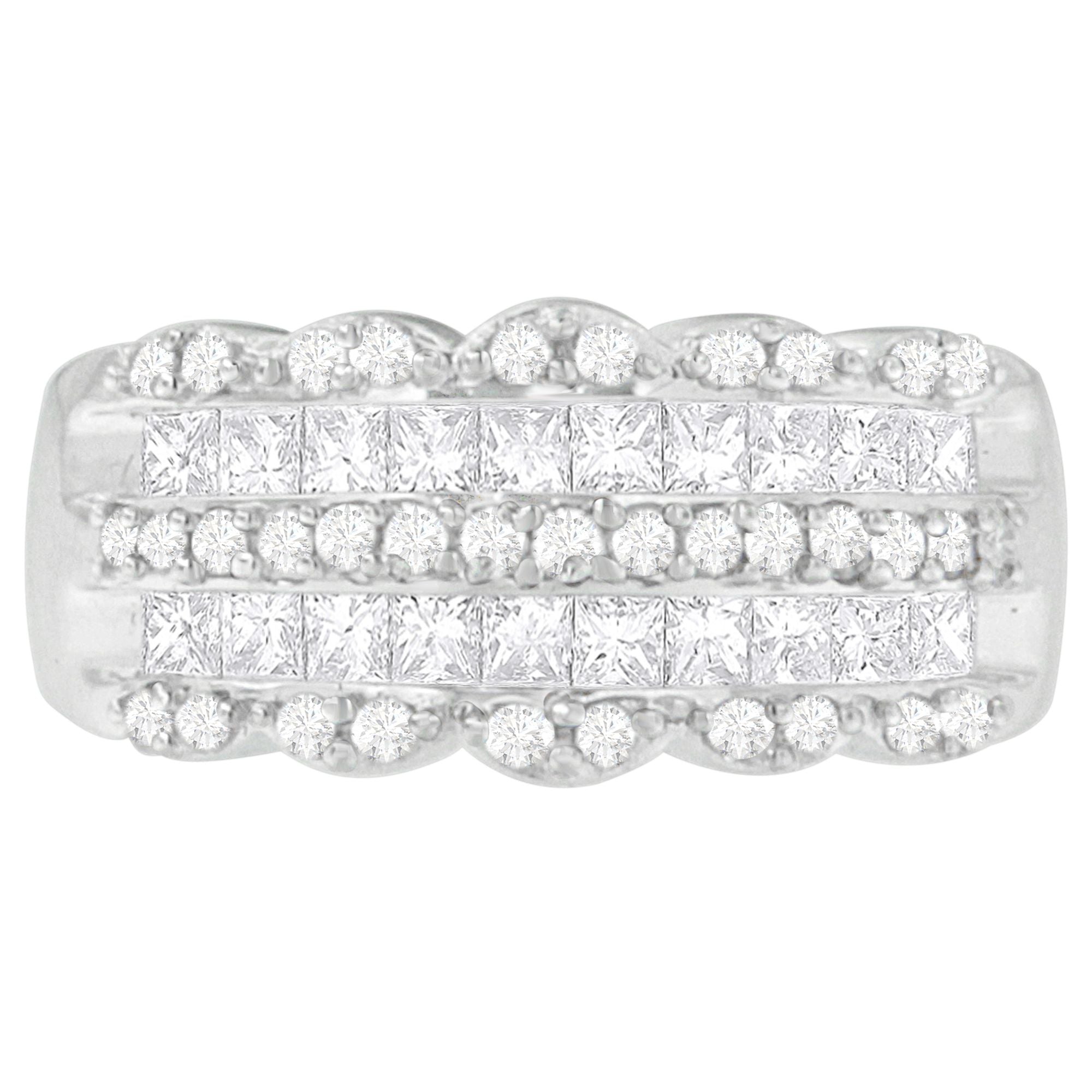14K White Gold 1 1/7ct. TDW Round and Princess-Cut Diamond Ring H-I, SI2-I1 on sale at MyriadMart