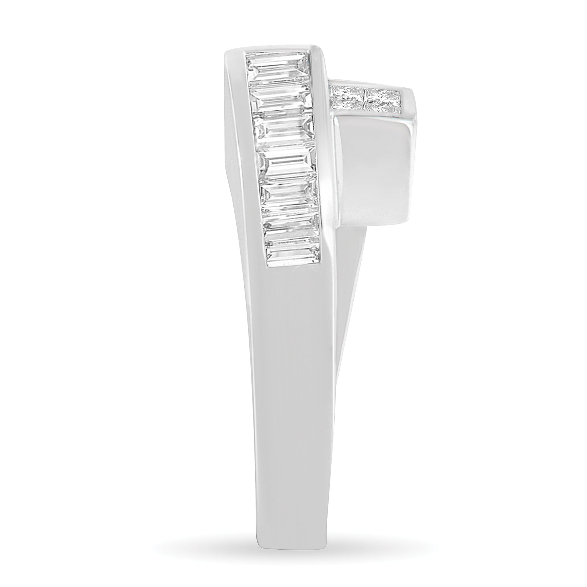 14K White Gold 1 1/2 Cttw Invisible-Set Princess and Channel-Set Baguette Diamond Geometric Bypass Ring Band G-H Color, SI2-I1 Clarity - Ring Size 7 on sale at MyriadMart