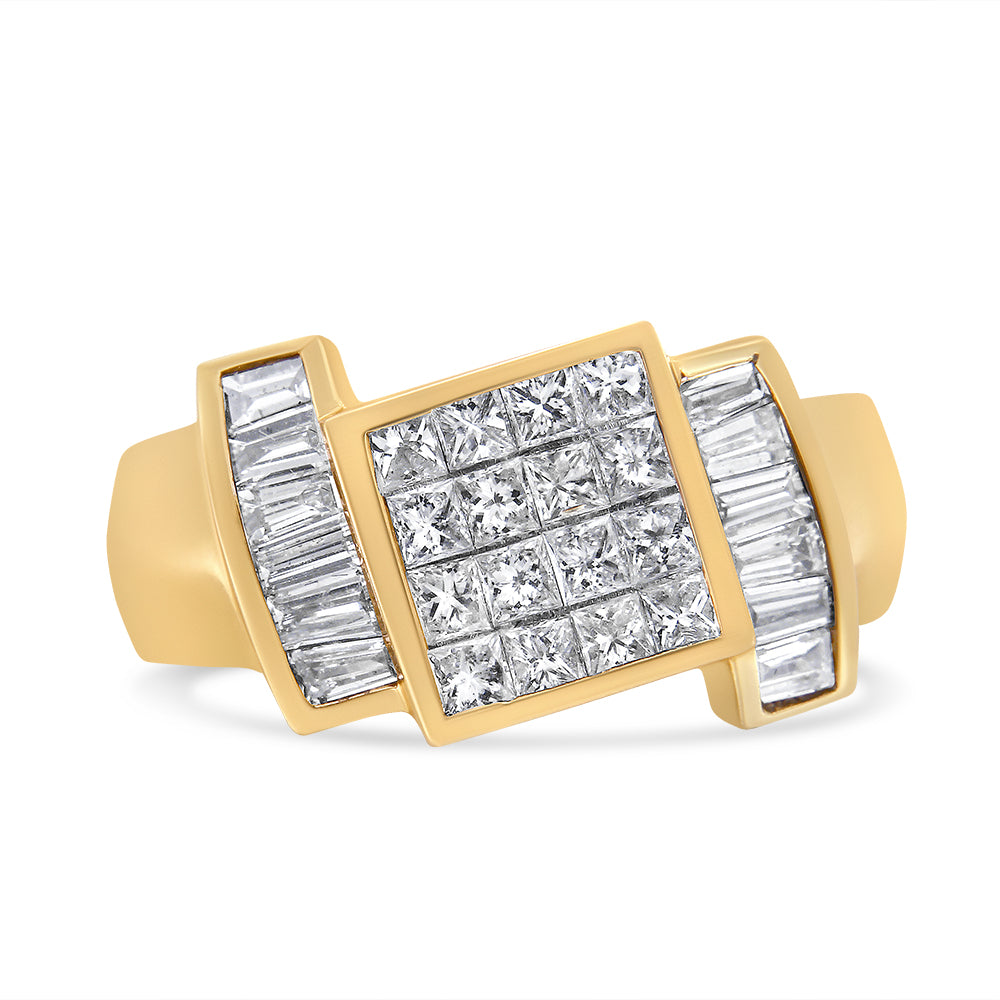 14K Yellow Gold 1 5/8 Cttw Invisible-Set Princess and Baguette Diamond Cocktail Band Ring on sale at MyriadMart