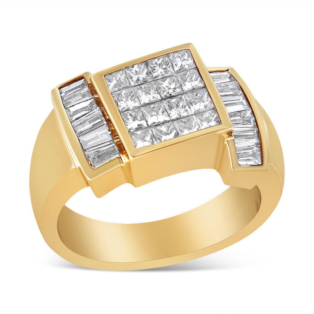 14K Yellow Gold 1 5/8 Cttw Invisible-Set Princess and Baguette Diamond Cocktail Band Ring on sale at MyriadMart