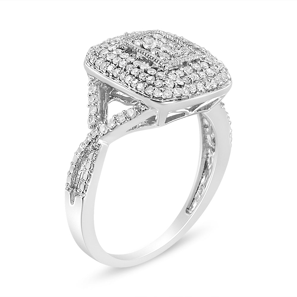 .925 Sterling Silver 1/2 Cttw Round-Cut Diamond Cluster Cushion Ring I-J , I1-I2 - Size 7 on sale at MyriadMart