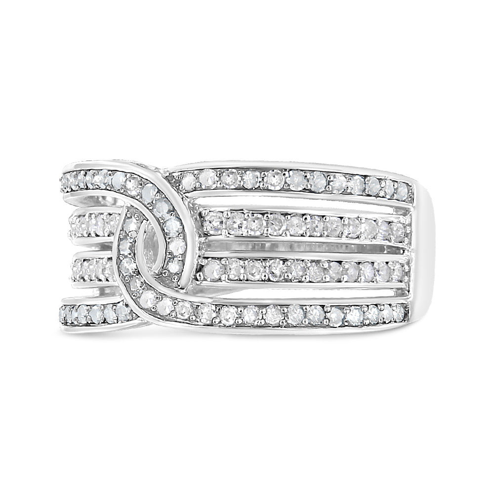 .925 Sterling Silver 1/2 Cttw Diamond Multi-Row Bypass Band Ring I-J Color, I3 Clarity - Size 7 on sale at MyriadMart
