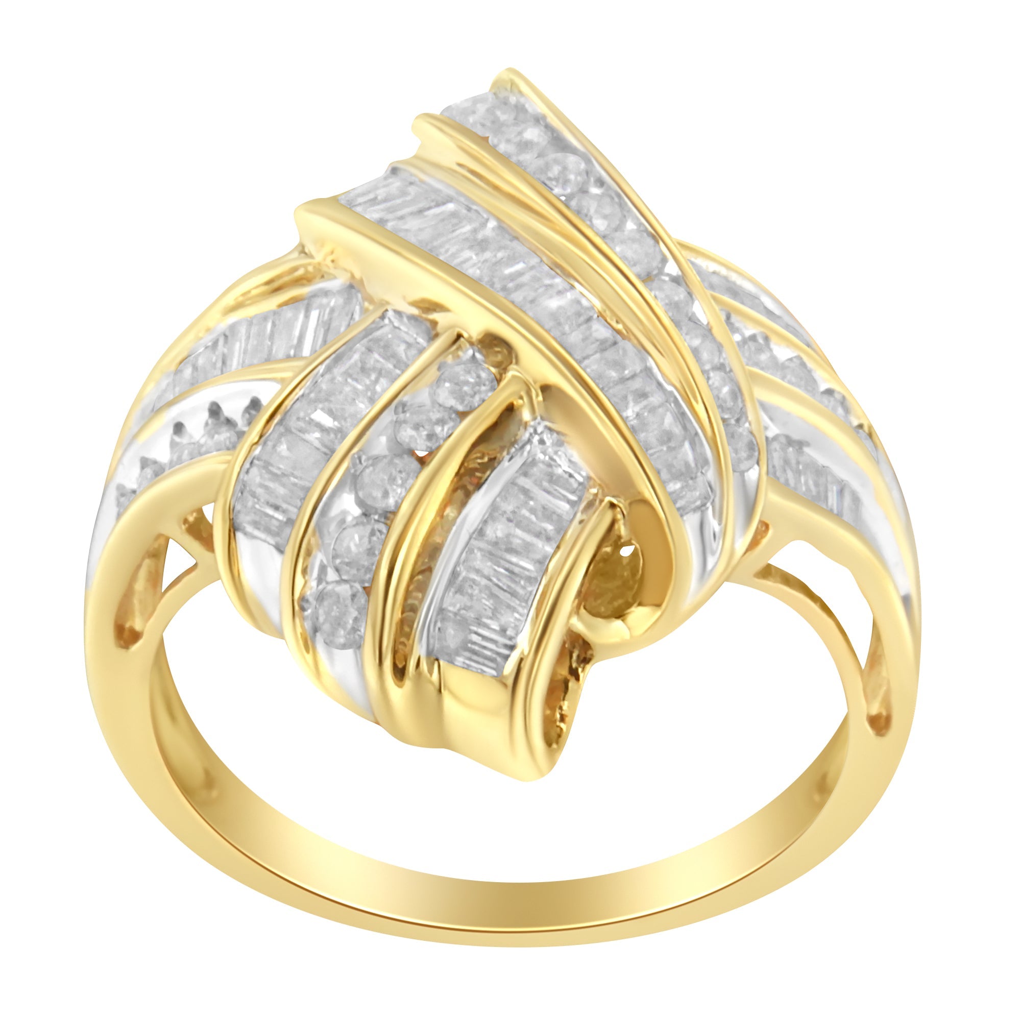 10K Yellow Gold Diamond Bypass Cocktail Ring 1 1/5 Cttw, I-J Color, I2-I3 Clarity - Size 8 on sale at MyriadMart