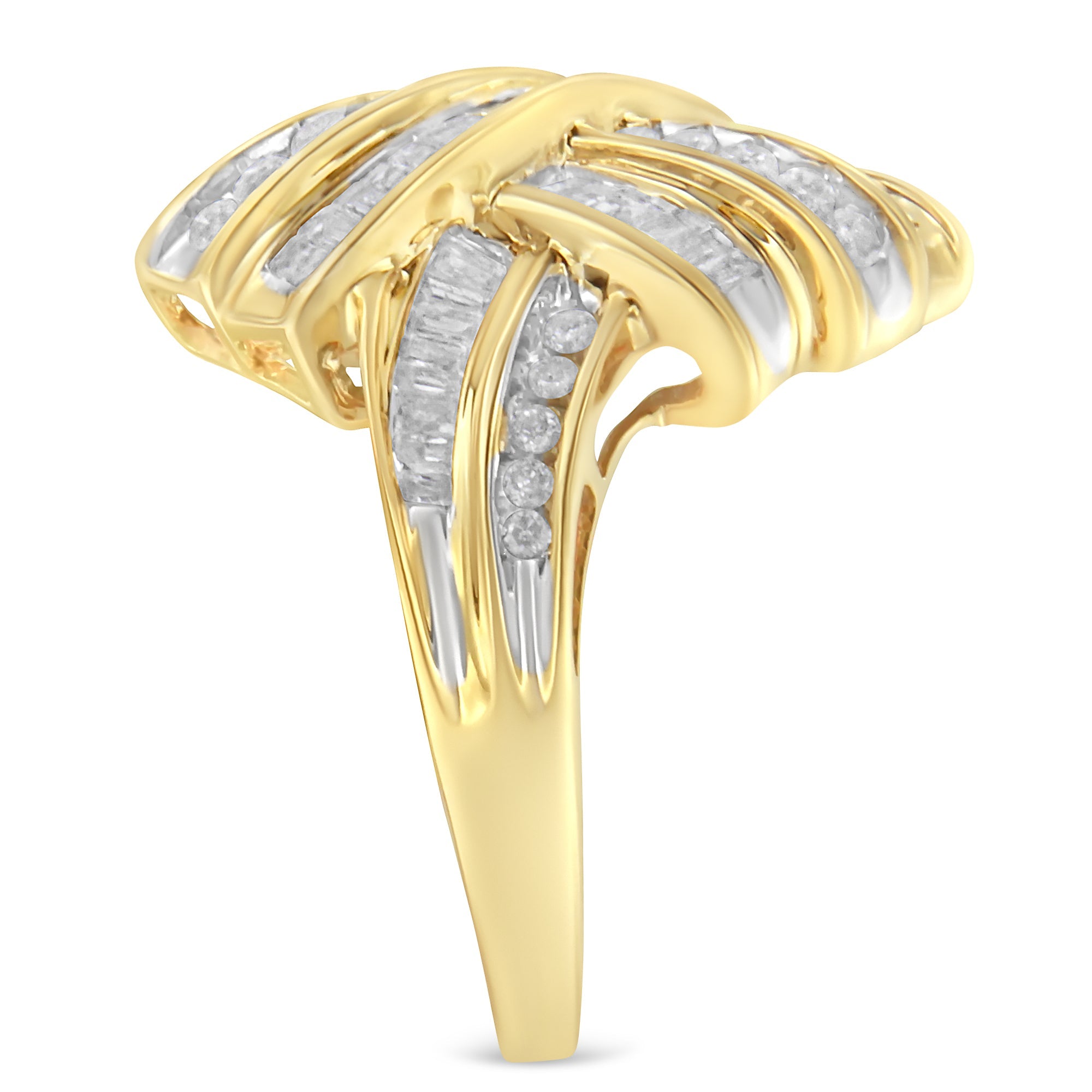 10K Yellow Gold Diamond Bypass Cocktail Ring 1 1/5 Cttw, I-J Color, I2-I3 Clarity - Size 8 on sale at MyriadMart