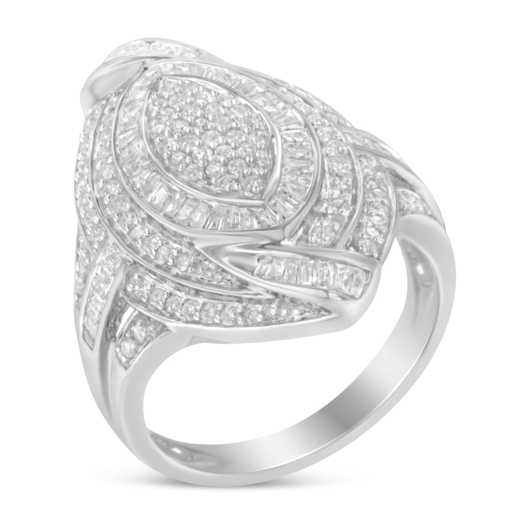 .925 Sterling Silver & 1-1/8 Cttw Diamond Marquise Shaped Cluster Triple Halo Knot Cocktail Fashion Ring I-J Color, I2-I3 Clarity - Size 6 on sale at MyriadMart