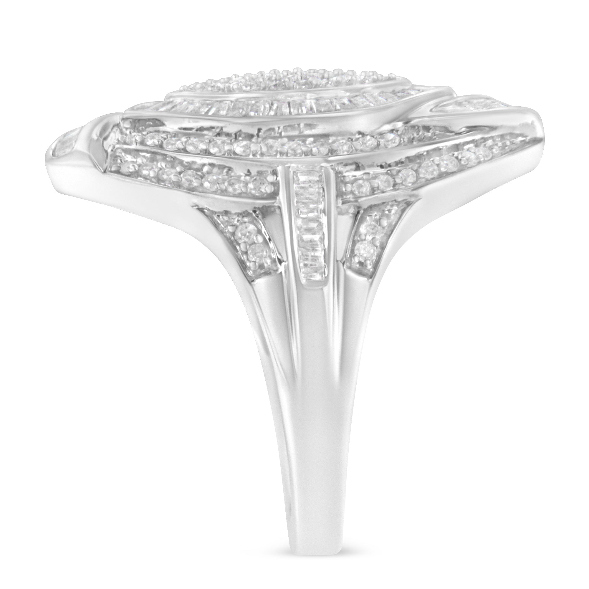 .925 Sterling Silver & 1-1/8 Cttw Diamond Marquise Shaped Cluster Triple Halo Knot Cocktail Fashion Ring I-J Color, I2-I3 Clarity - Size 6 on sale at MyriadMart
