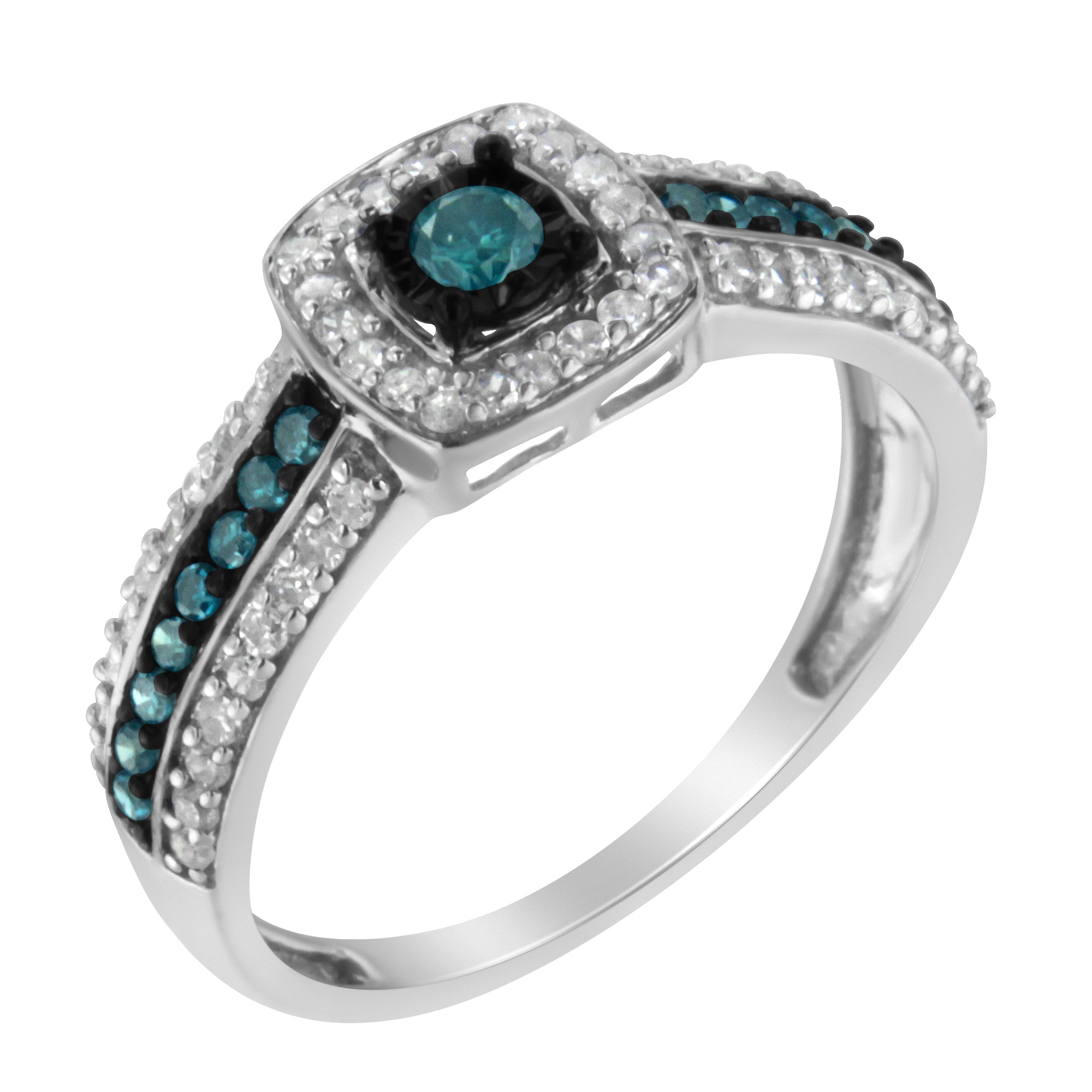 .925 Sterling Silver Treated Blue Miracle-Set Diamond Engagement Ring 1/2 Cttw, J-K Color, I1-I2 Clarity - Size 6 on sale at MyriadMart