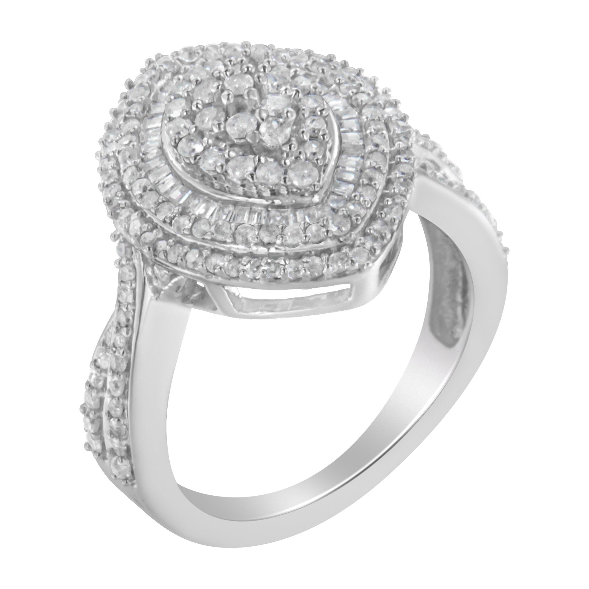 .925 Sterling Silver 1.0 Cttw Round & Baguette-Cut Diamond Marquise-Shaped Cluster Triple Stepped Halo Cocktail Fashion Ring I-J Color, I2-I3 Clarity - Size 7 on sale at MyriadMart