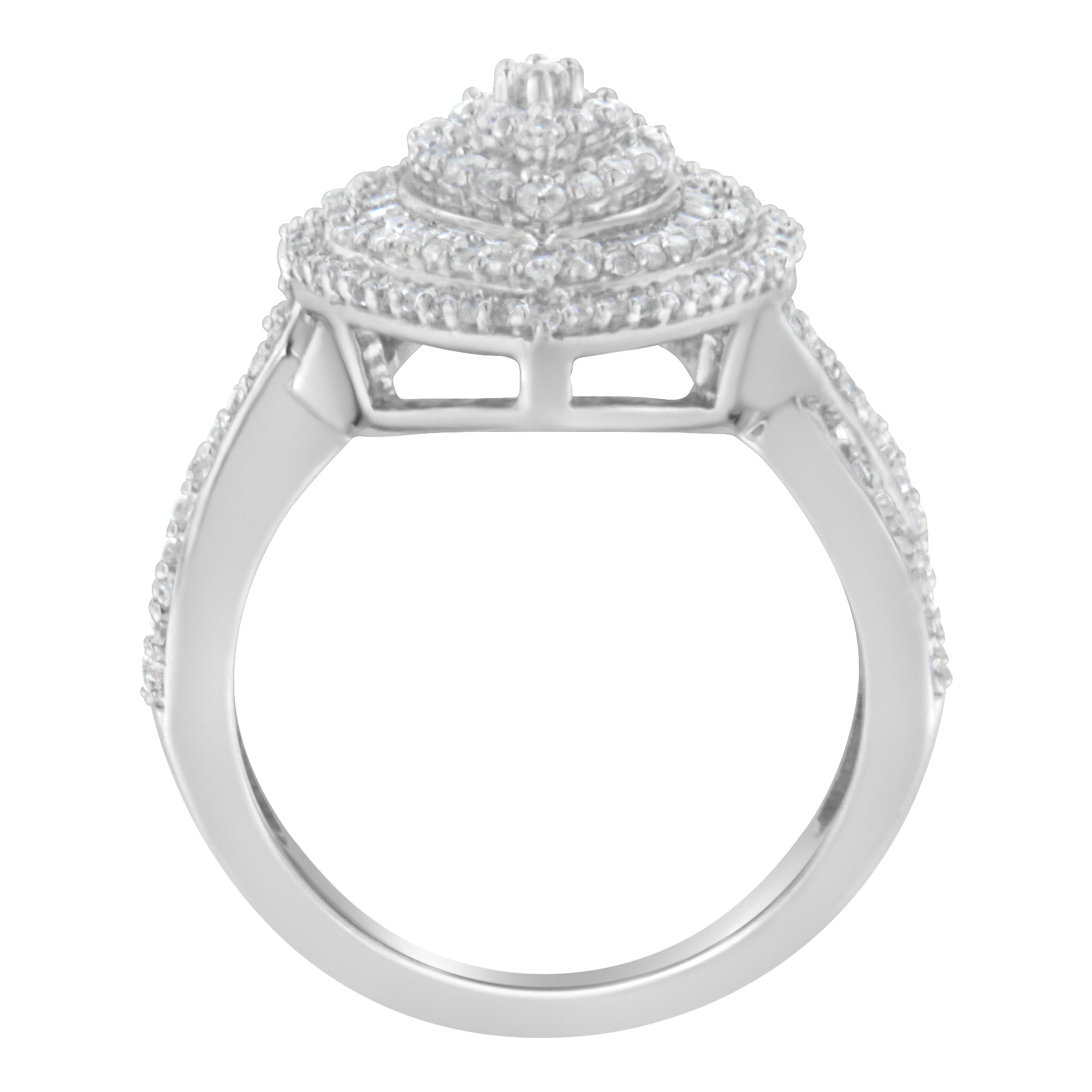 .925 Sterling Silver 1.0 Cttw Round & Baguette-Cut Diamond Marquise-Shaped Cluster Triple Stepped Halo Cocktail Fashion Ring I-J Color, I2-I3 Clarity - Size 7 on sale at MyriadMart