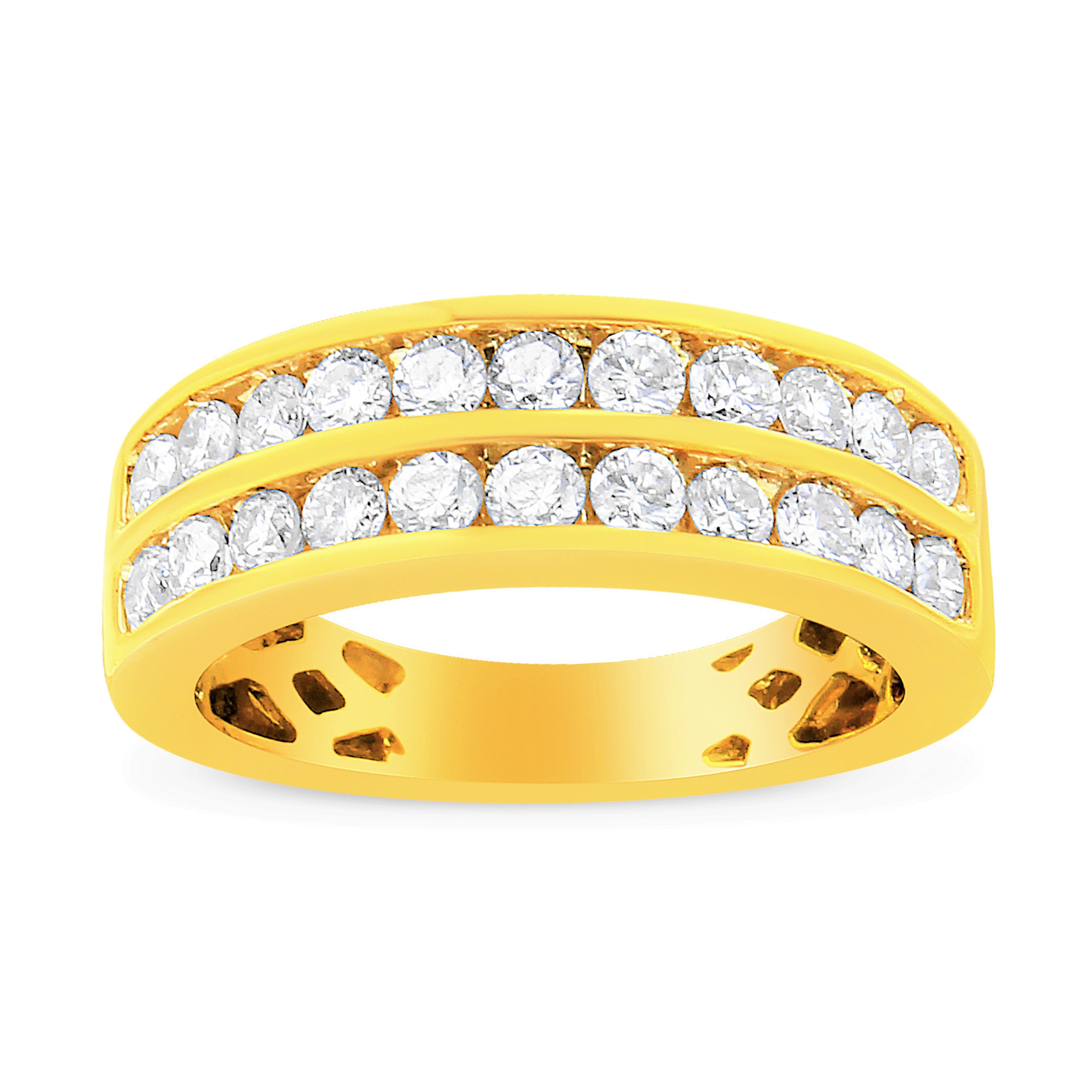 10K Yellow Gold Two-Row Diamond Band Ring 1 Cttw, J-K Color, I1-I2 Clarity - Size 6 on sale at MyriadMart