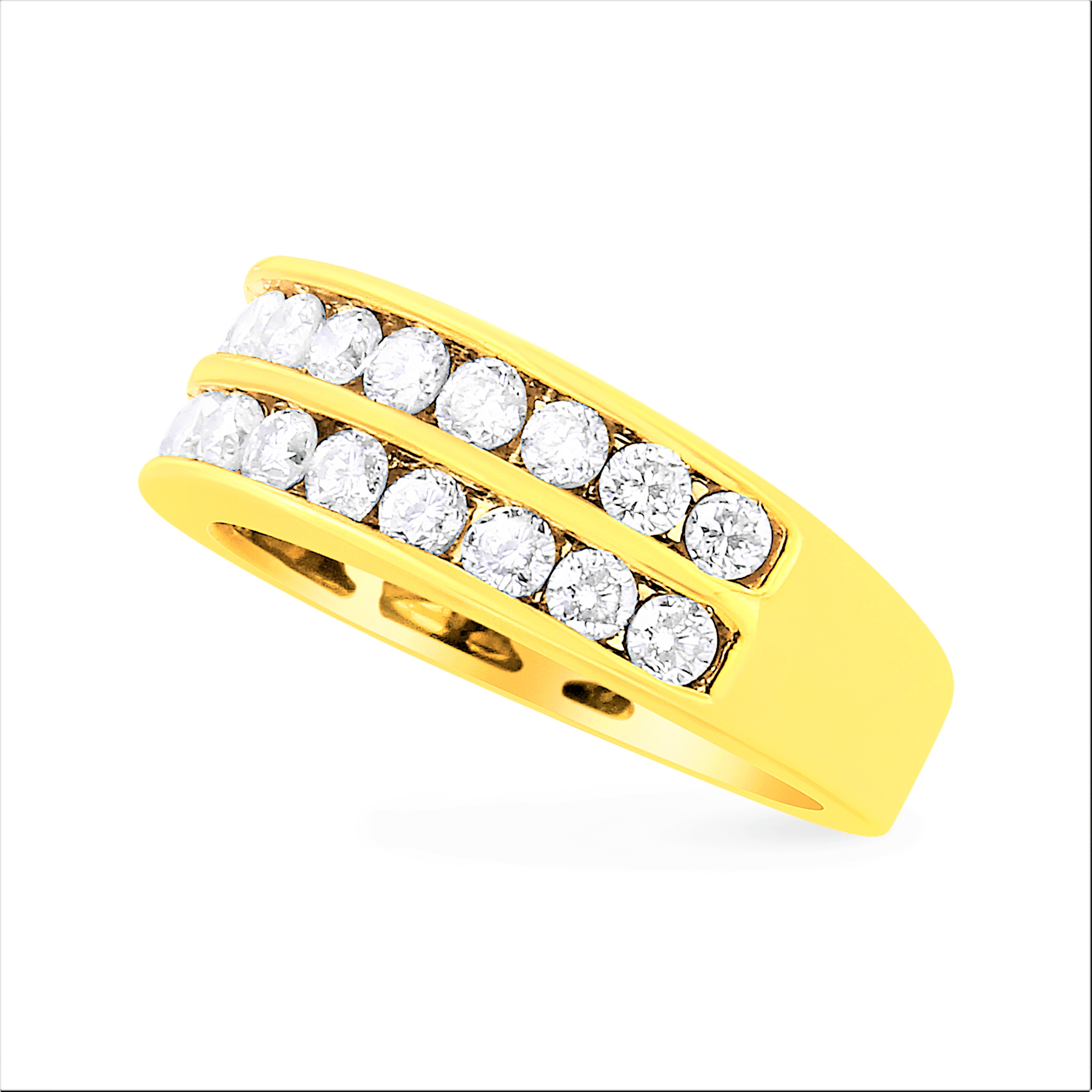 10K Yellow Gold Two-Row Diamond Band Ring 1 Cttw, J-K Color, I1-I2 Clarity - Size 6 on sale at MyriadMart
